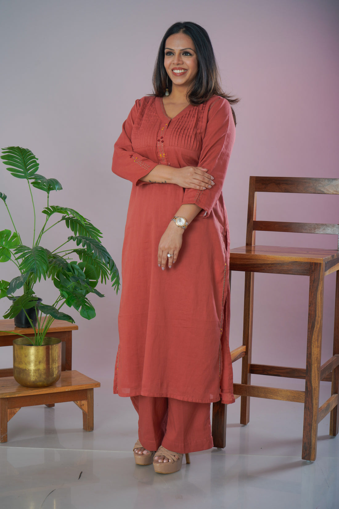 Mulmul Double Layered Pleated Cord Set