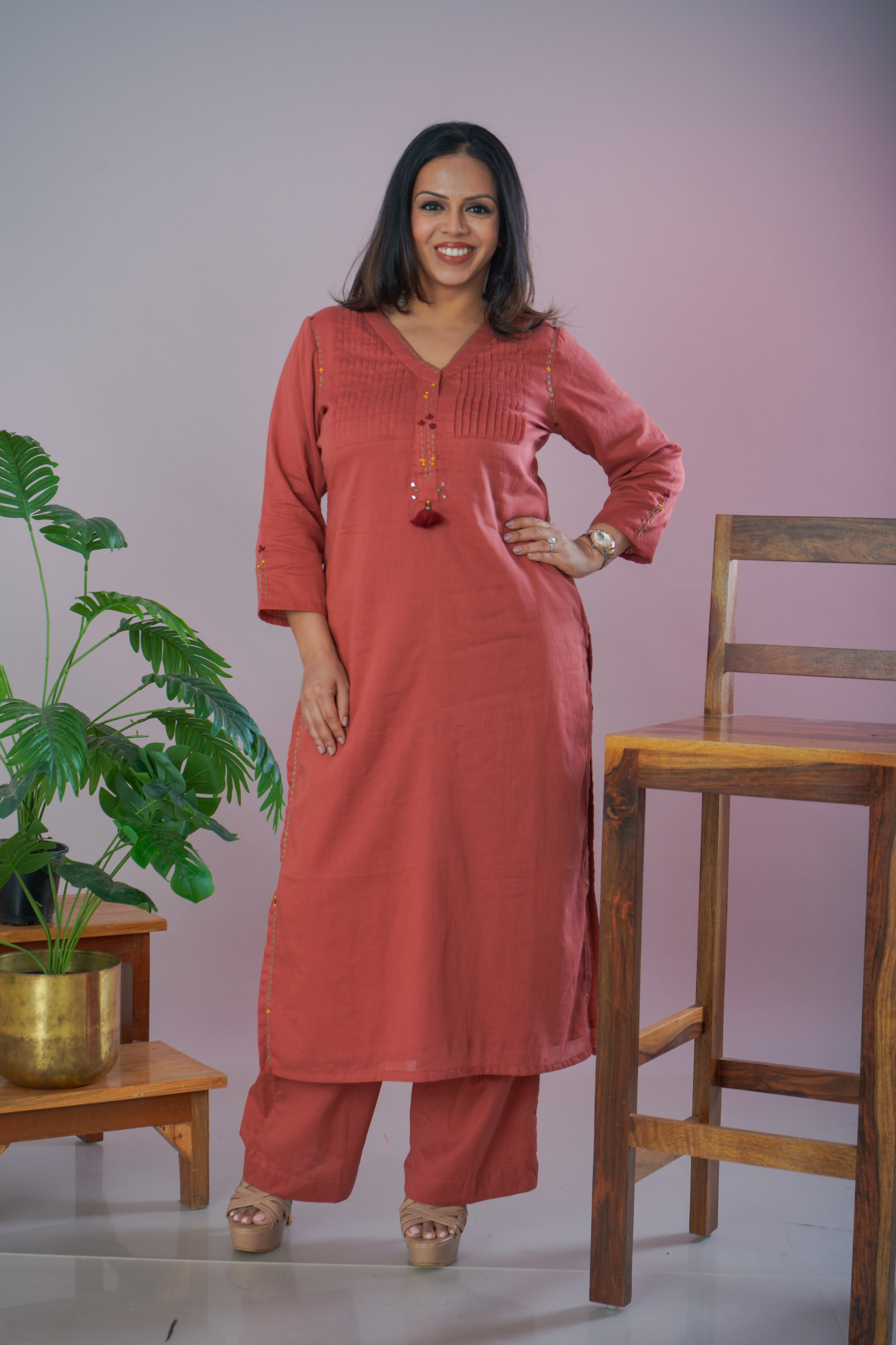 Mulmul Double Layered Pleated Cord Set