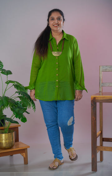Parrot Green Mulmul Cotton Shirt with Inner