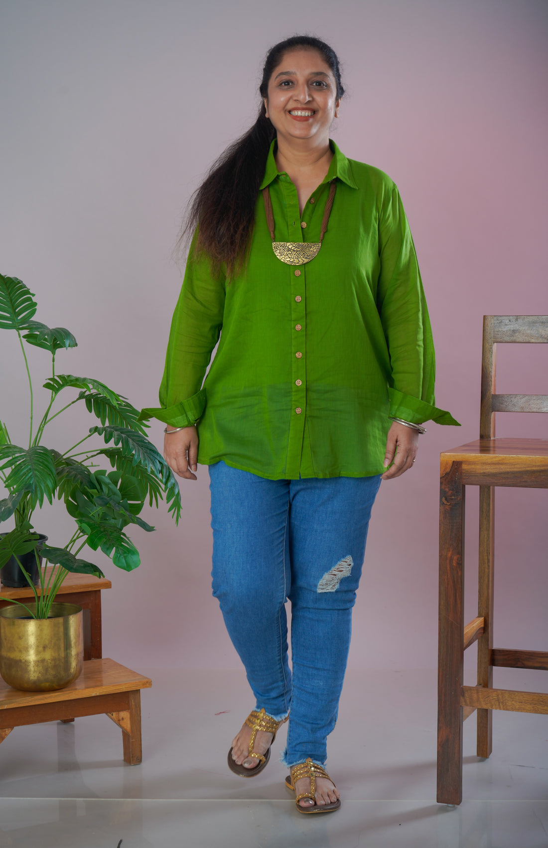 Parrot Green Mulmul Cotton Shirt with Inner