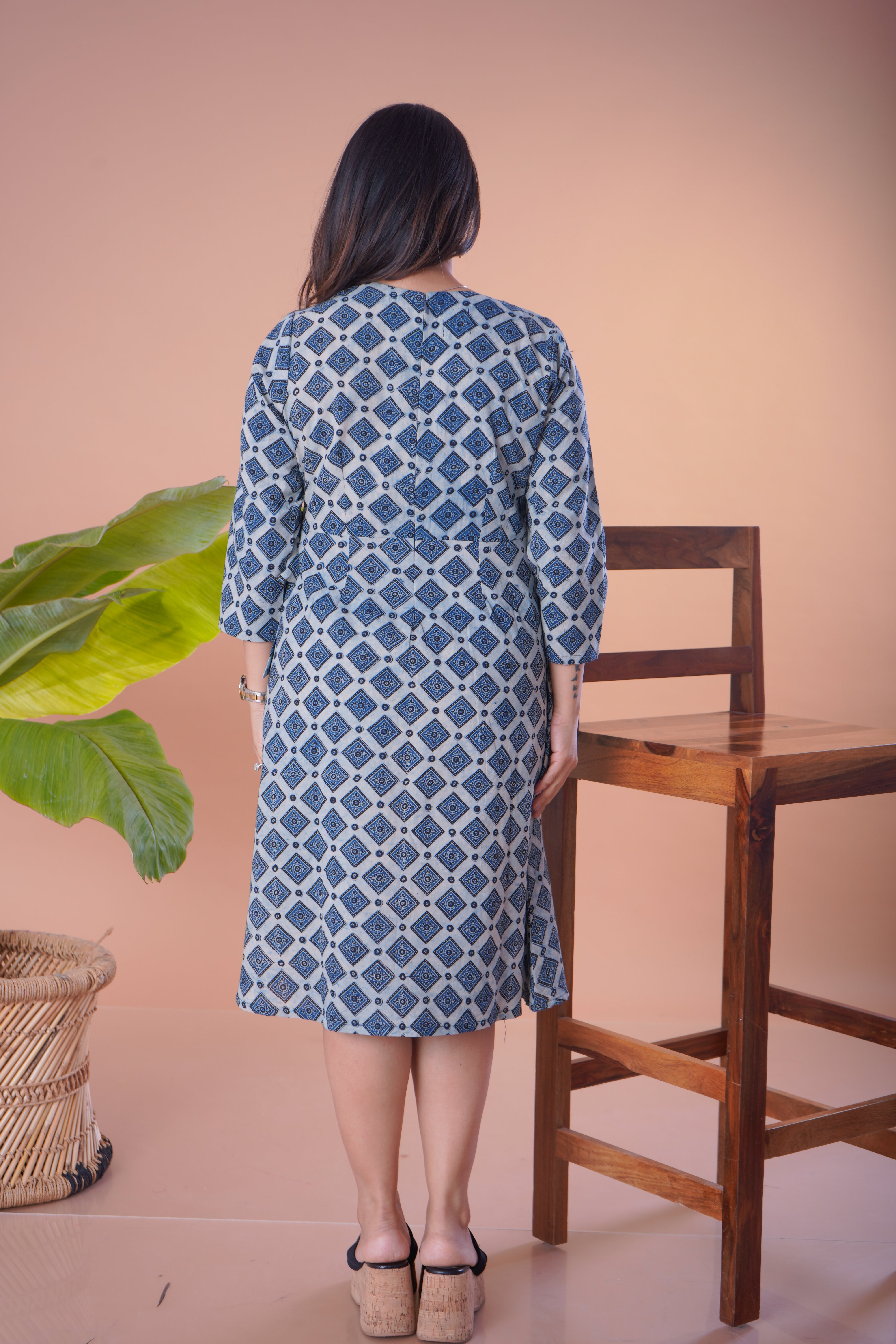 Ajrakh cotton side tie knot A Line short Dress