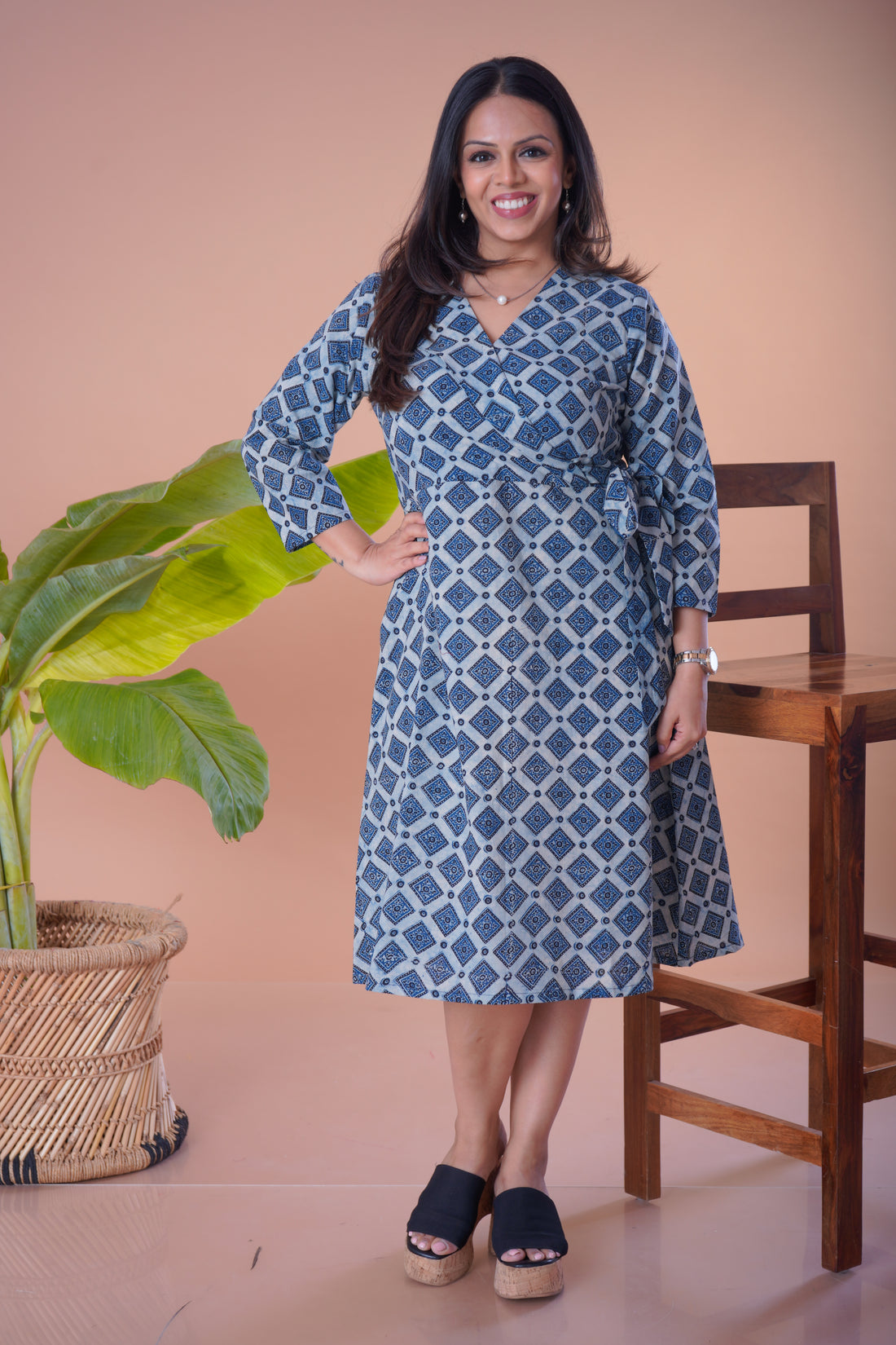Ajrakh cotton side tie knot A Line short Dress