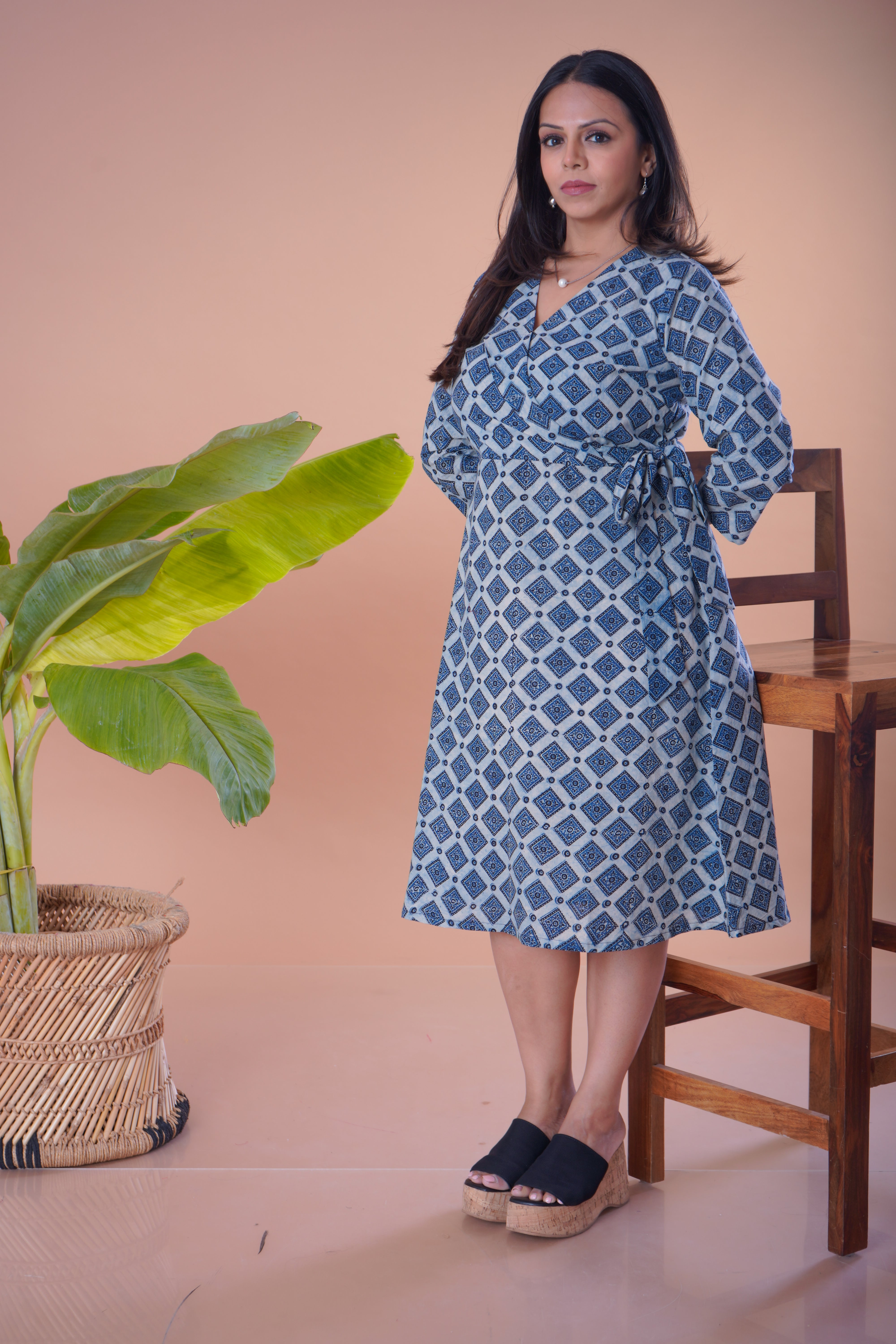 Ajrakh cotton side tie knot A Line short Dress
