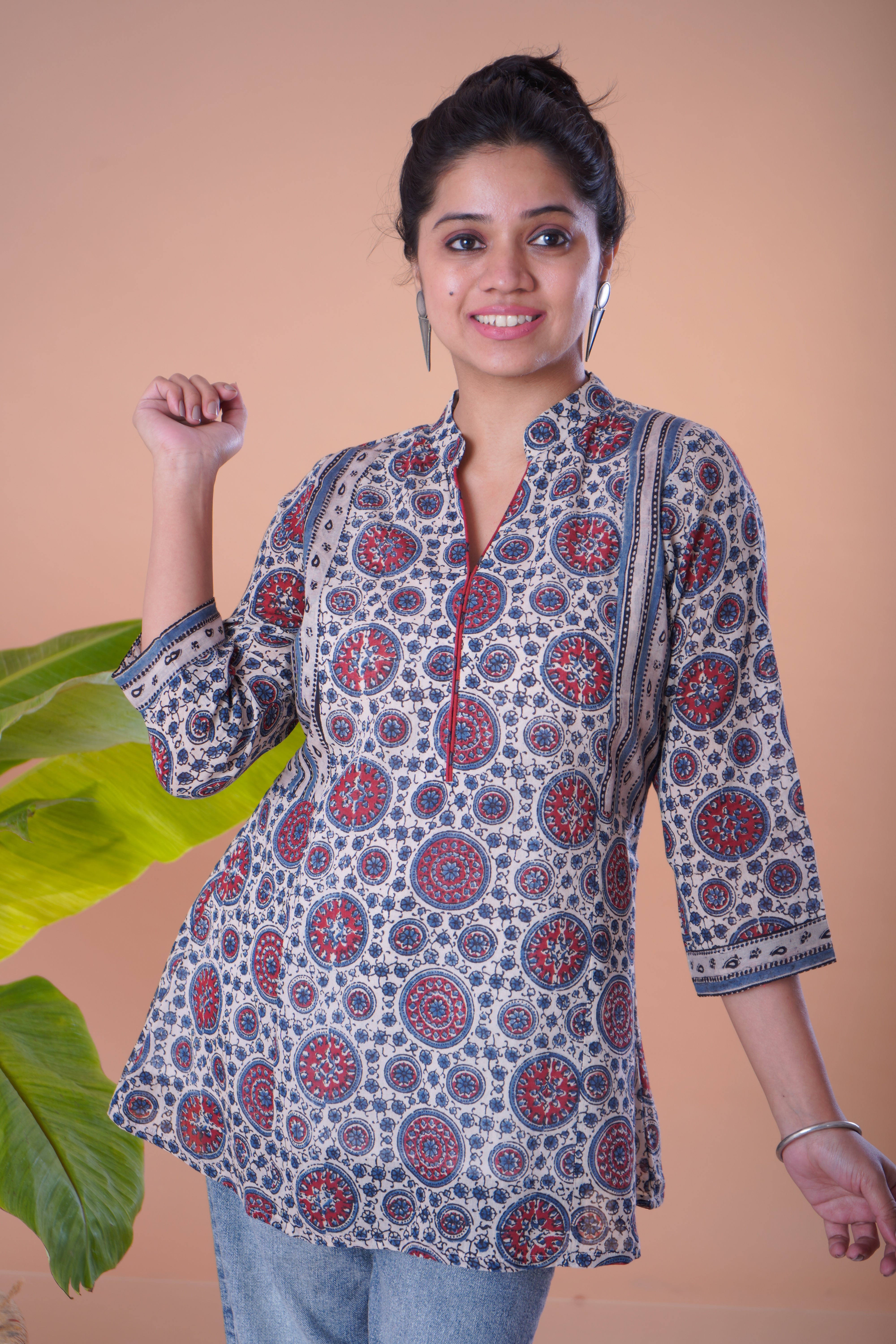 Ajrakh Mulmul jacket style short top