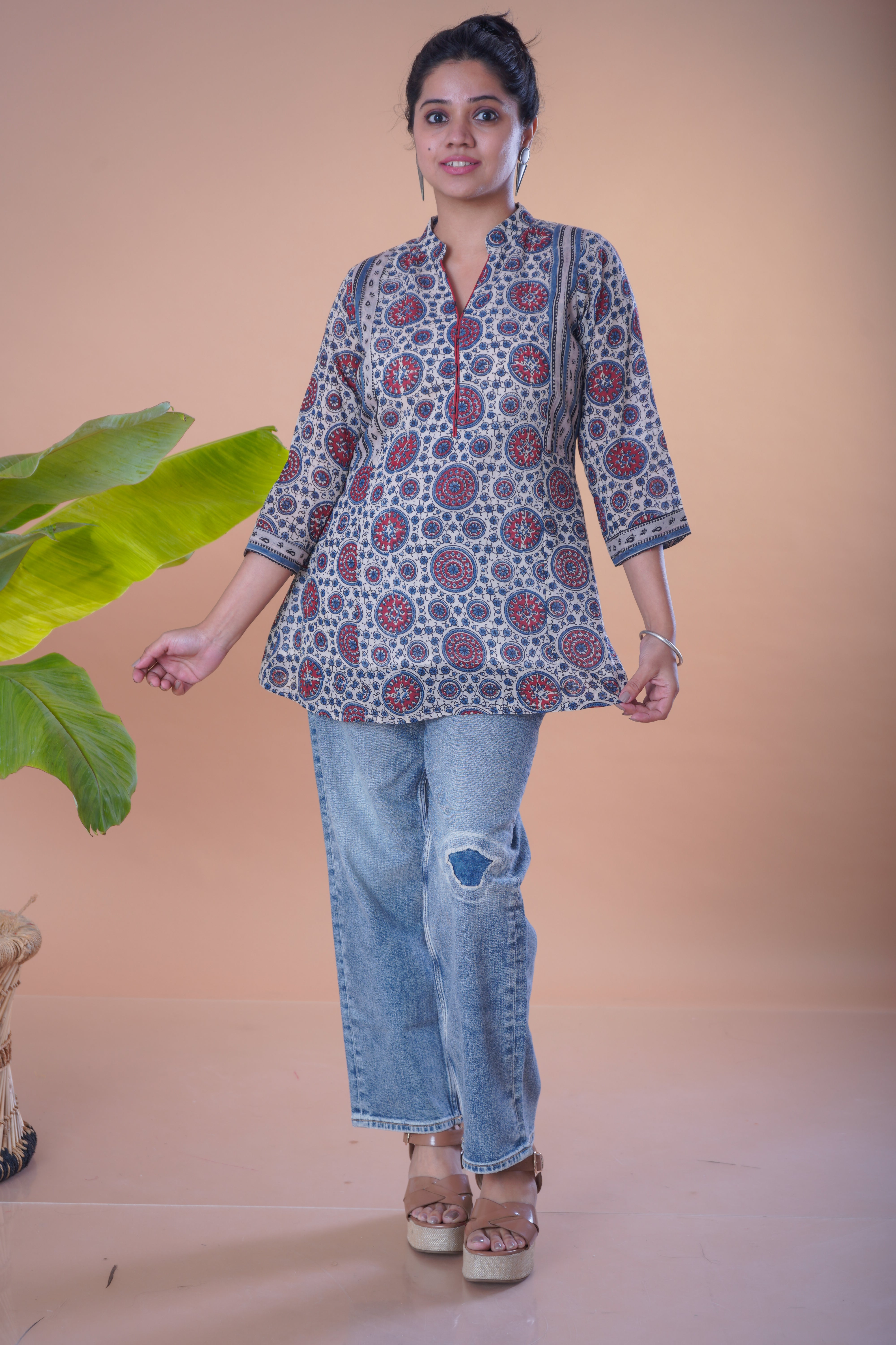 Ajrakh Mulmul jacket style short top