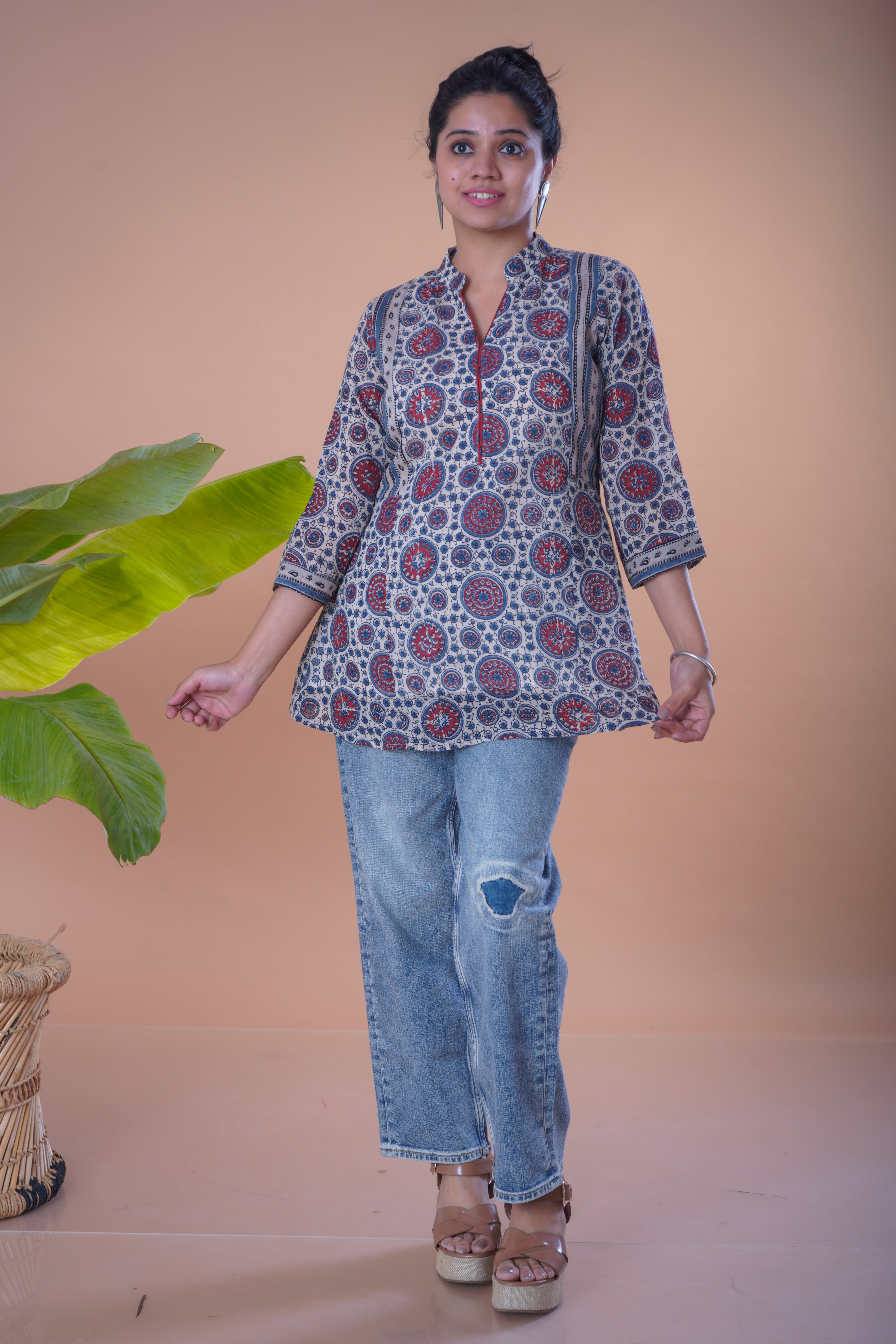 Ajrakh Mulmul jacket style short top