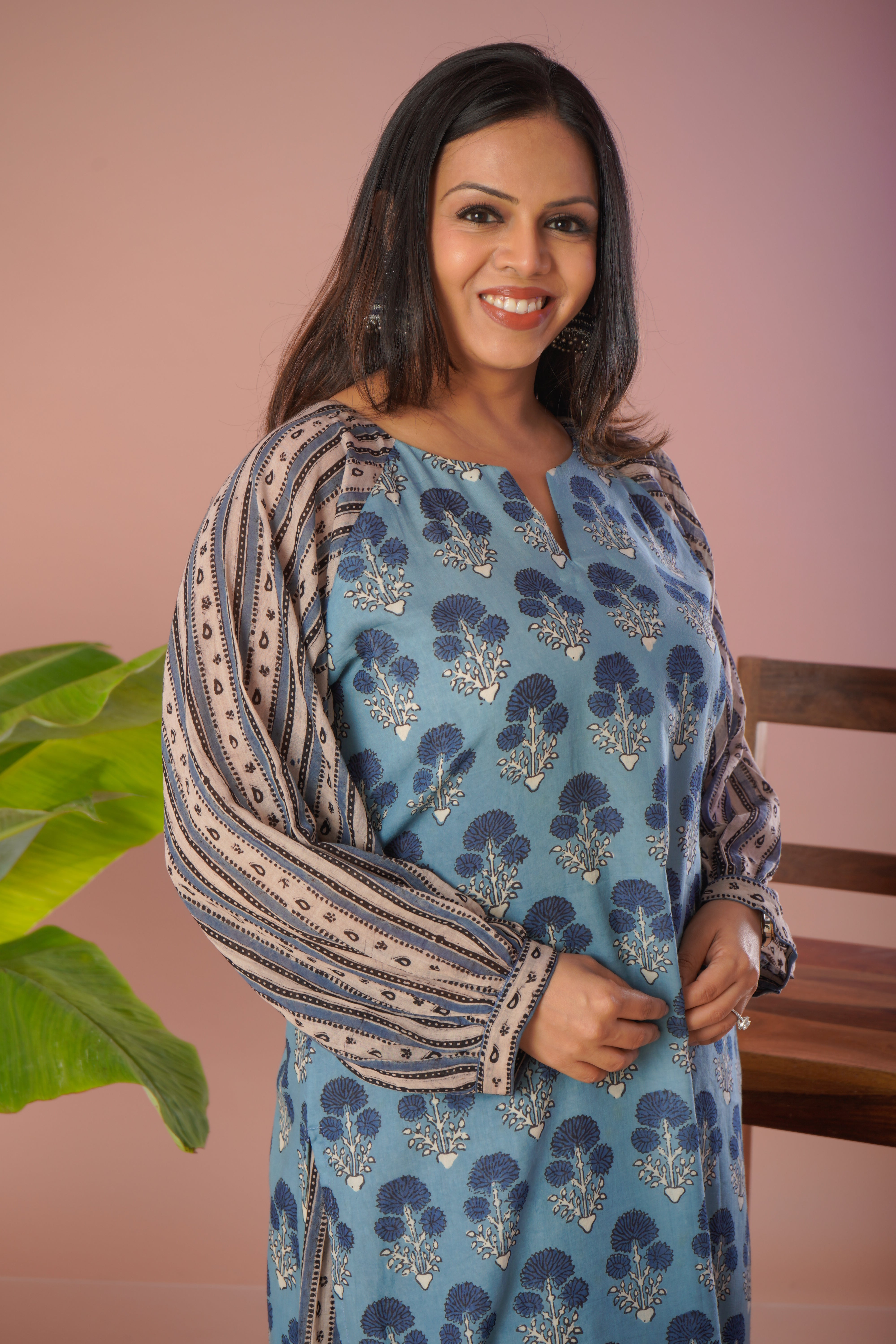 Ajrakh Printed Kurta Set with Mulmul Afgani Pants
