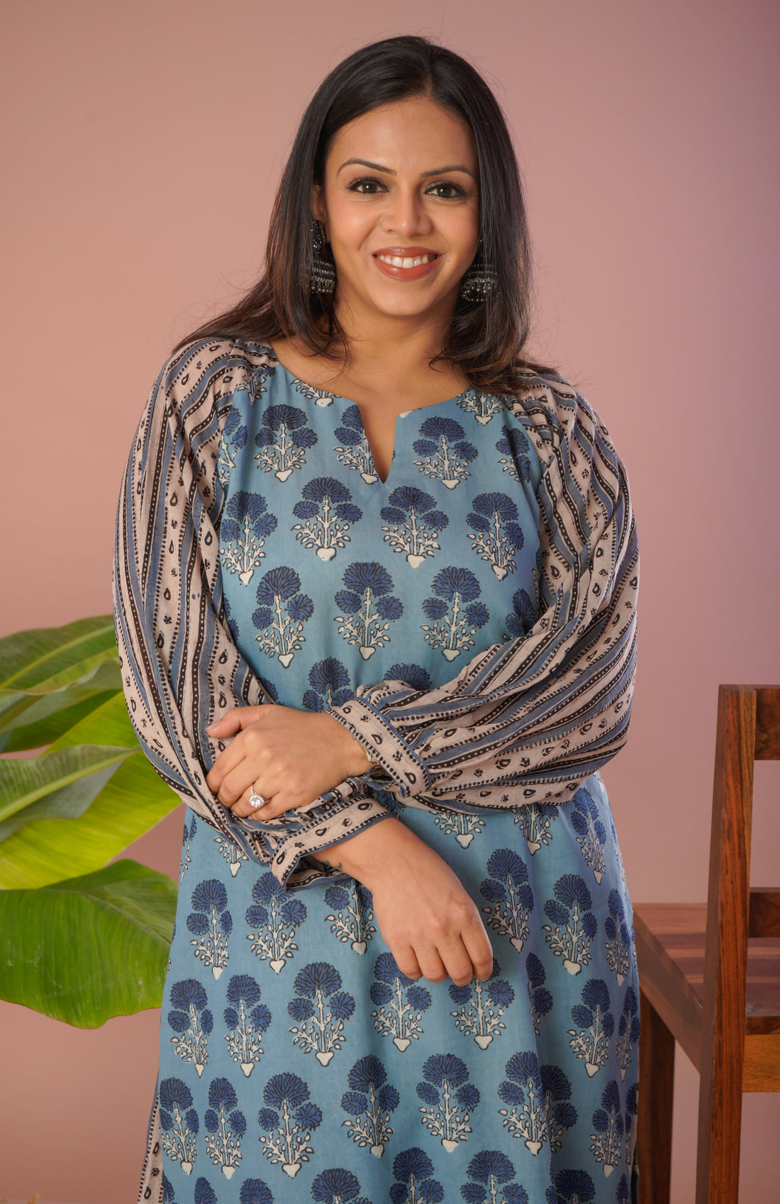 Ajrakh Printed Kurta Set with Mulmul Afgani Pants