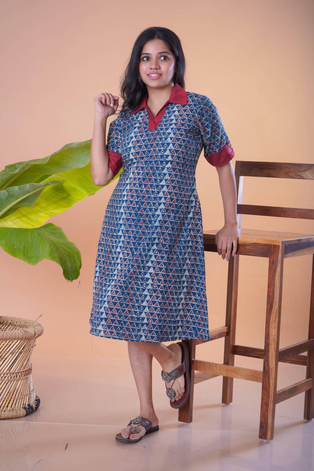 Ajrakh Tringle Print Short Dress