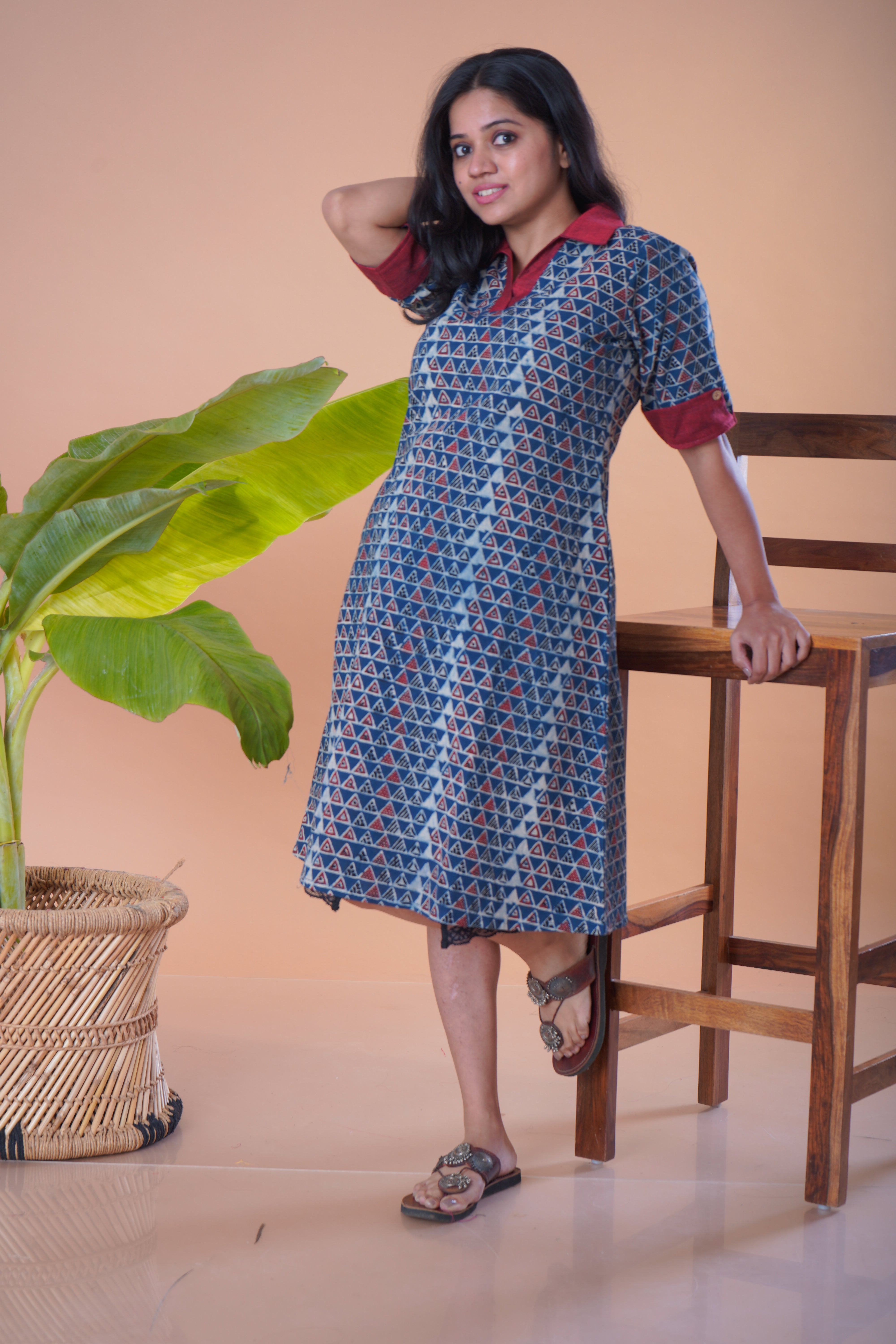 Ajrakh Tringle Print Short Dress