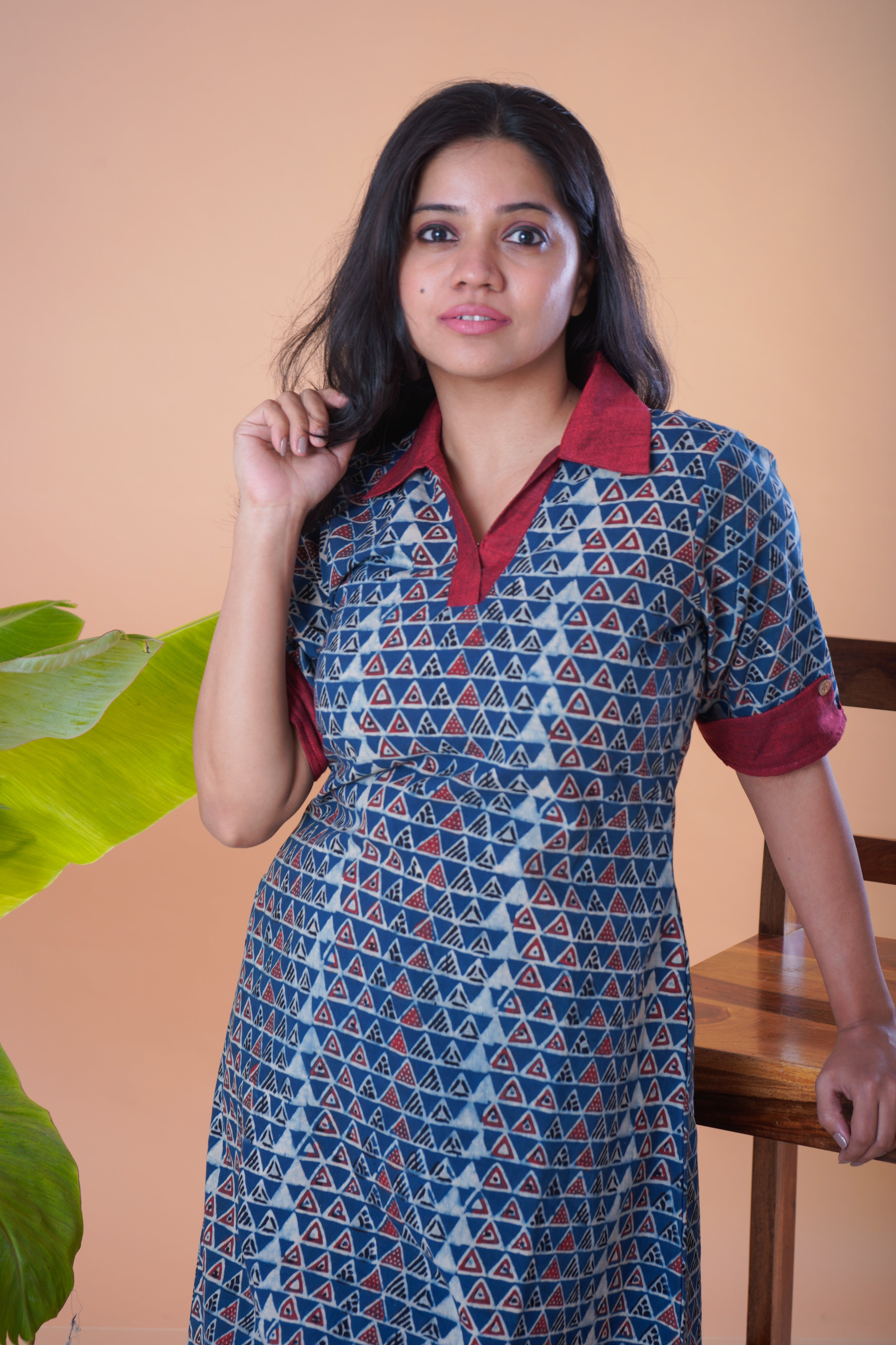 Ajrakh Tringle Print Short Dress