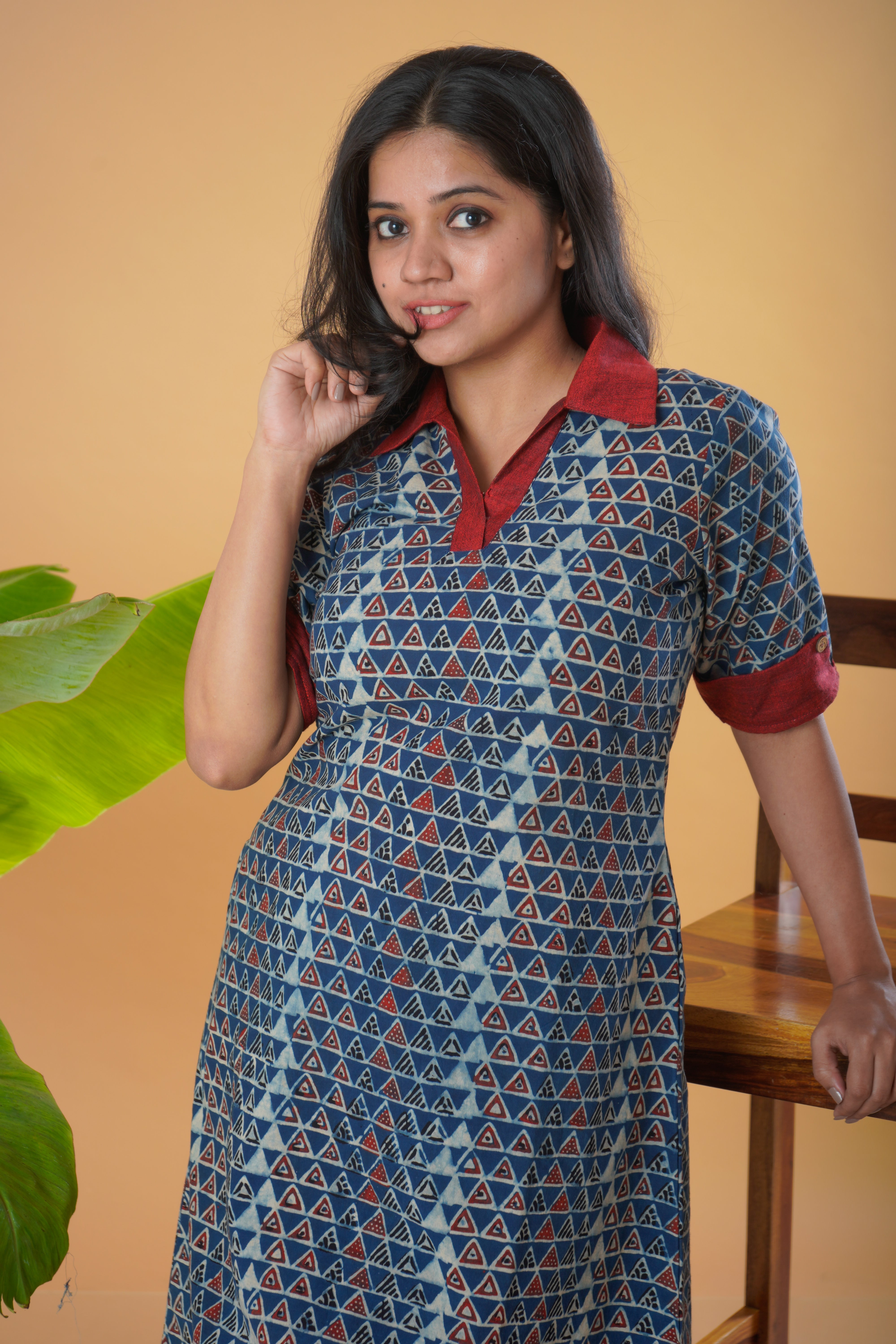 Ajrakh Tringle Print Short Dress