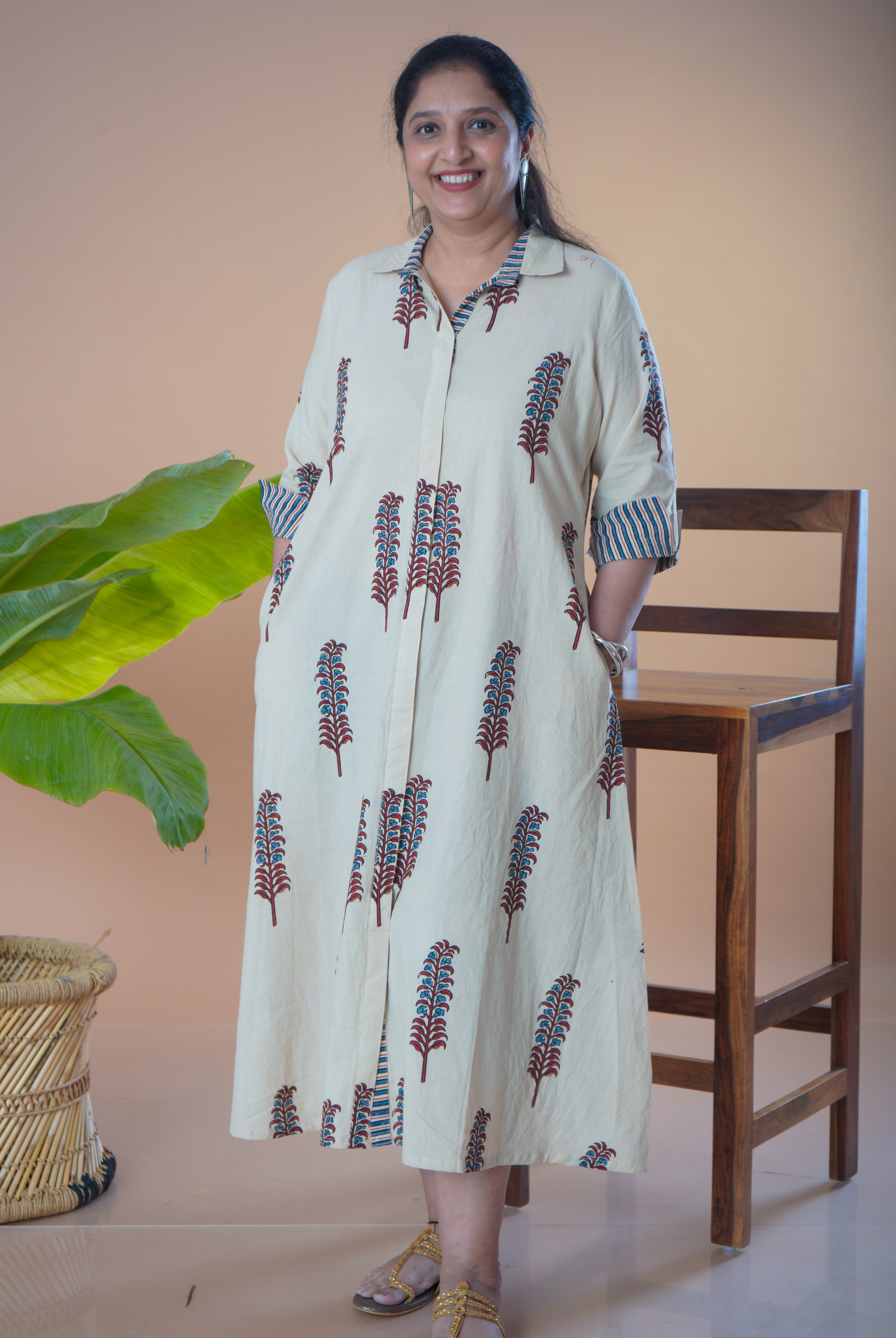 Ajrakh shirt collar dress