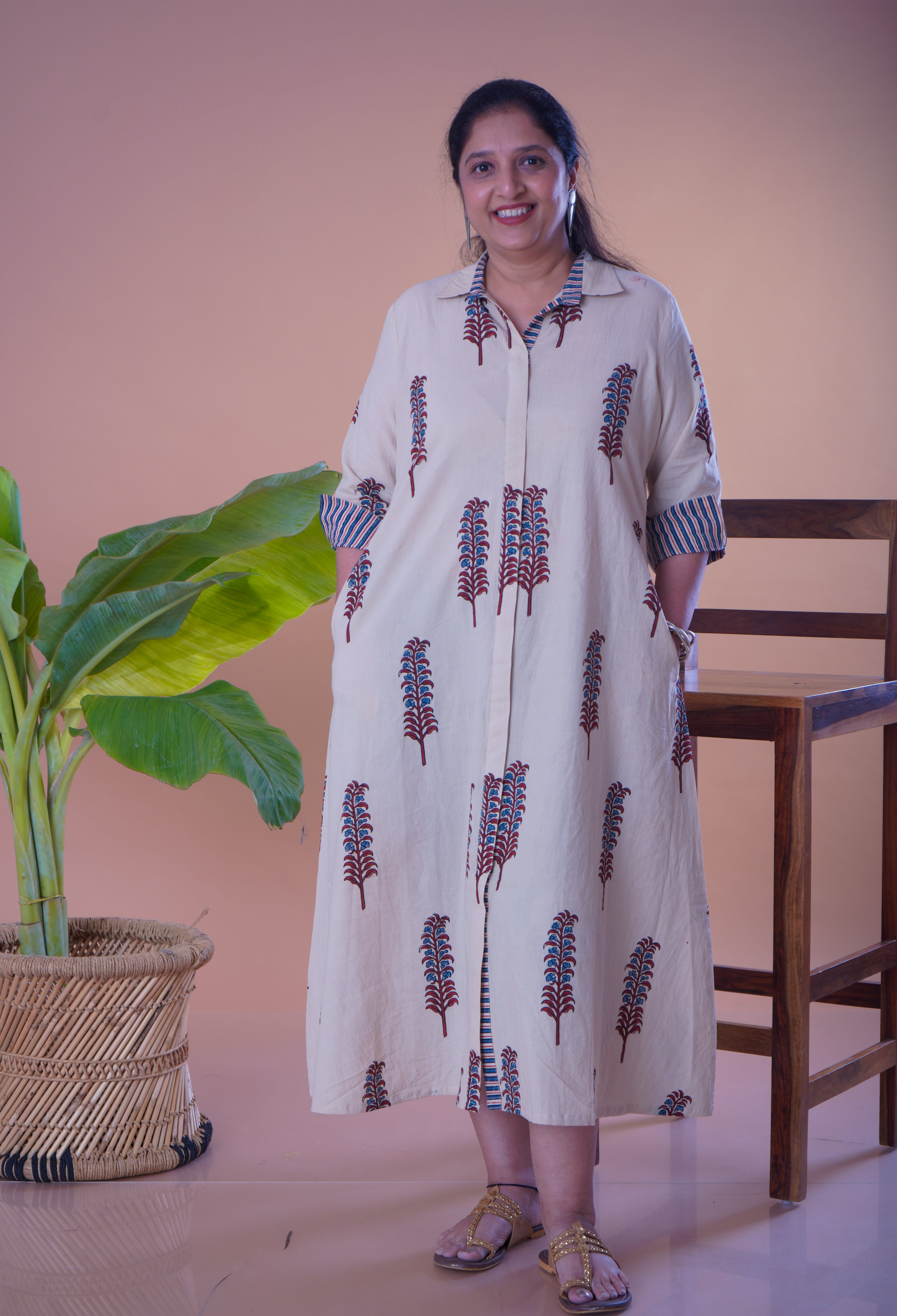 Ajrakh shirt collar dress
