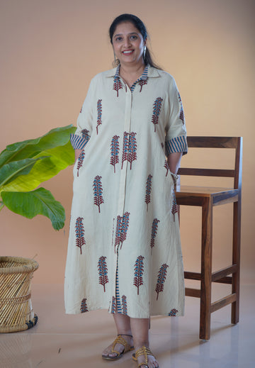 Ajrakh shirt collar dress