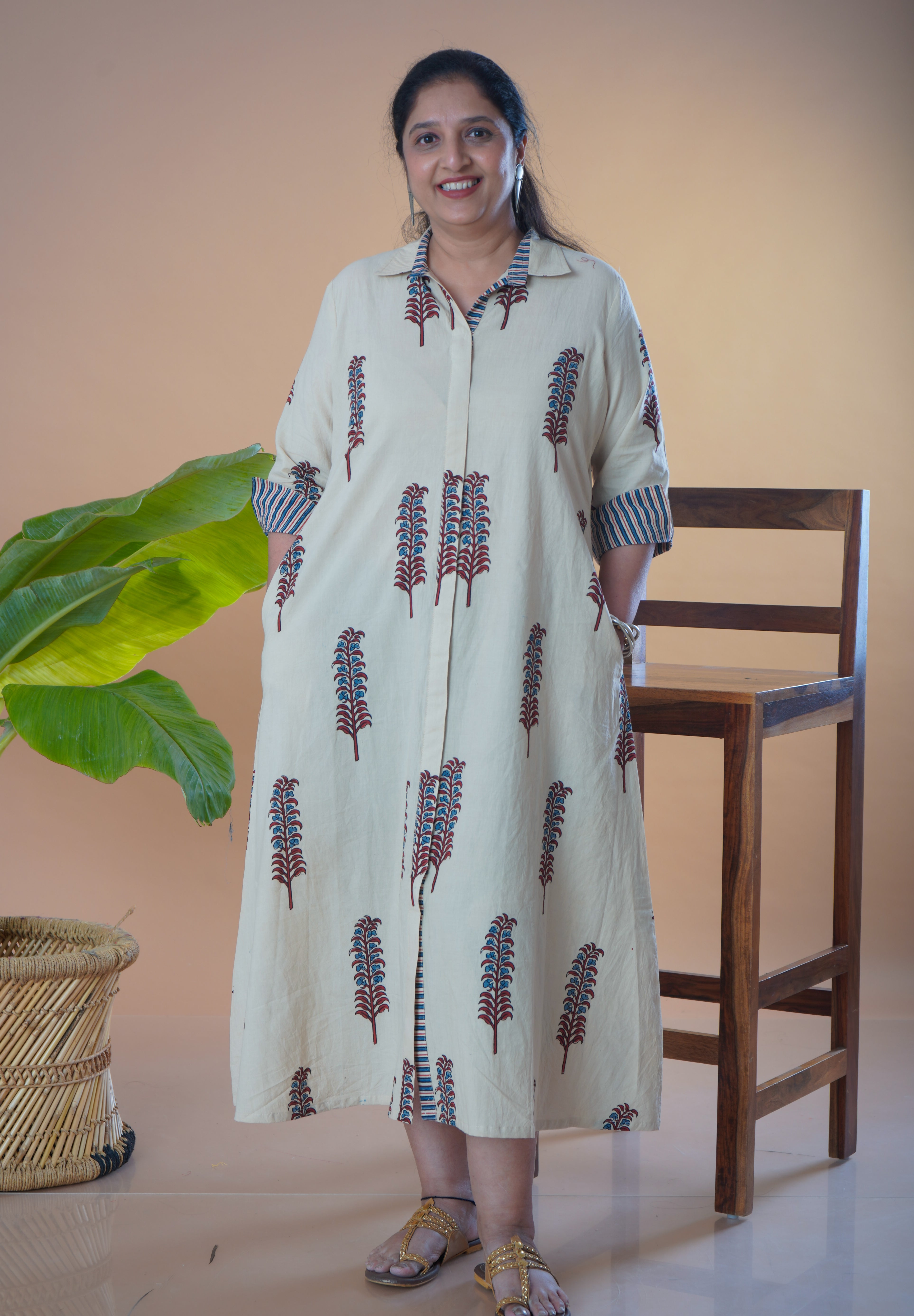 Ajrakh shirt collar dress