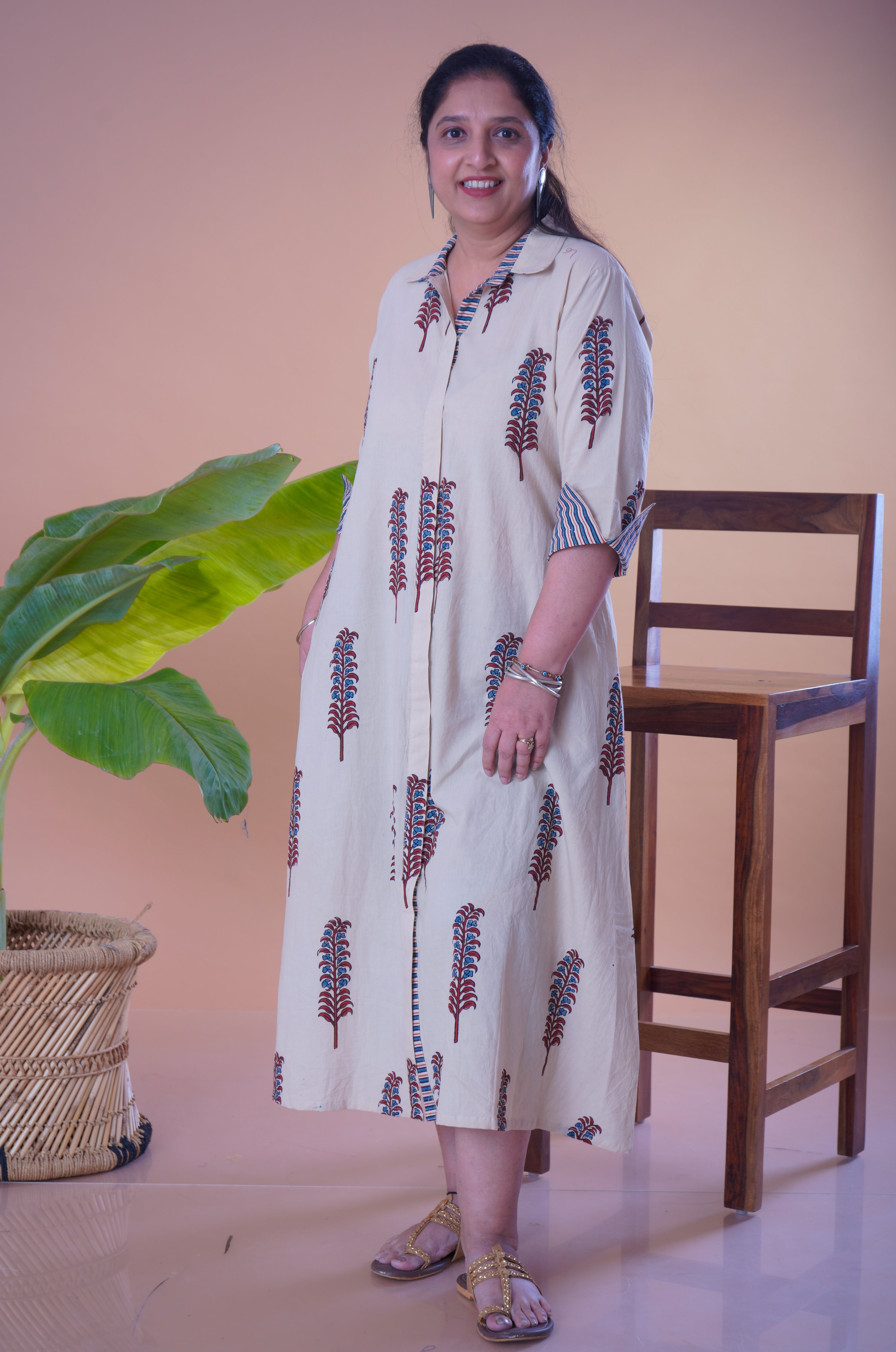 Ajrakh shirt collar dress
