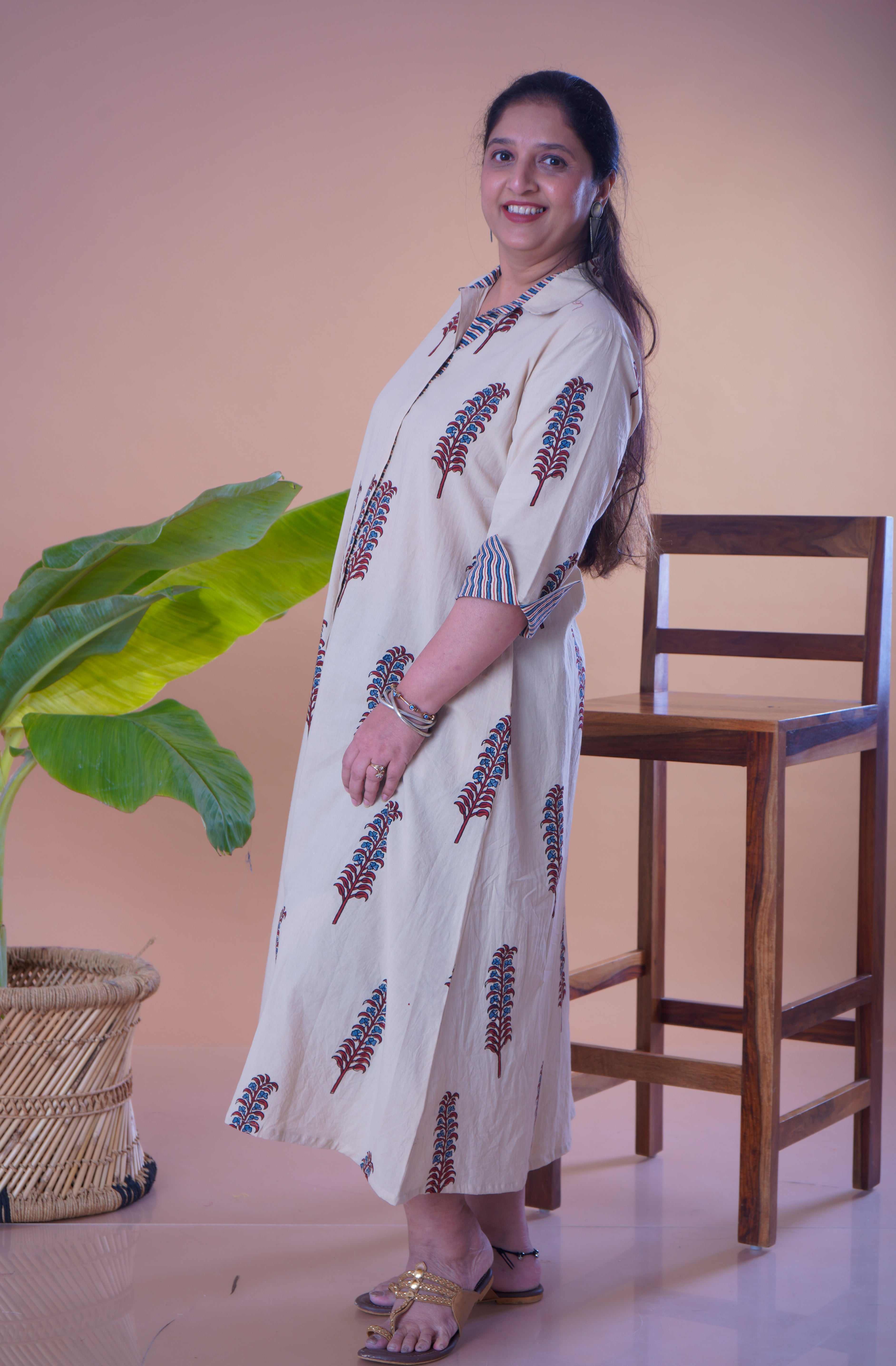 Ajrakh shirt collar dress