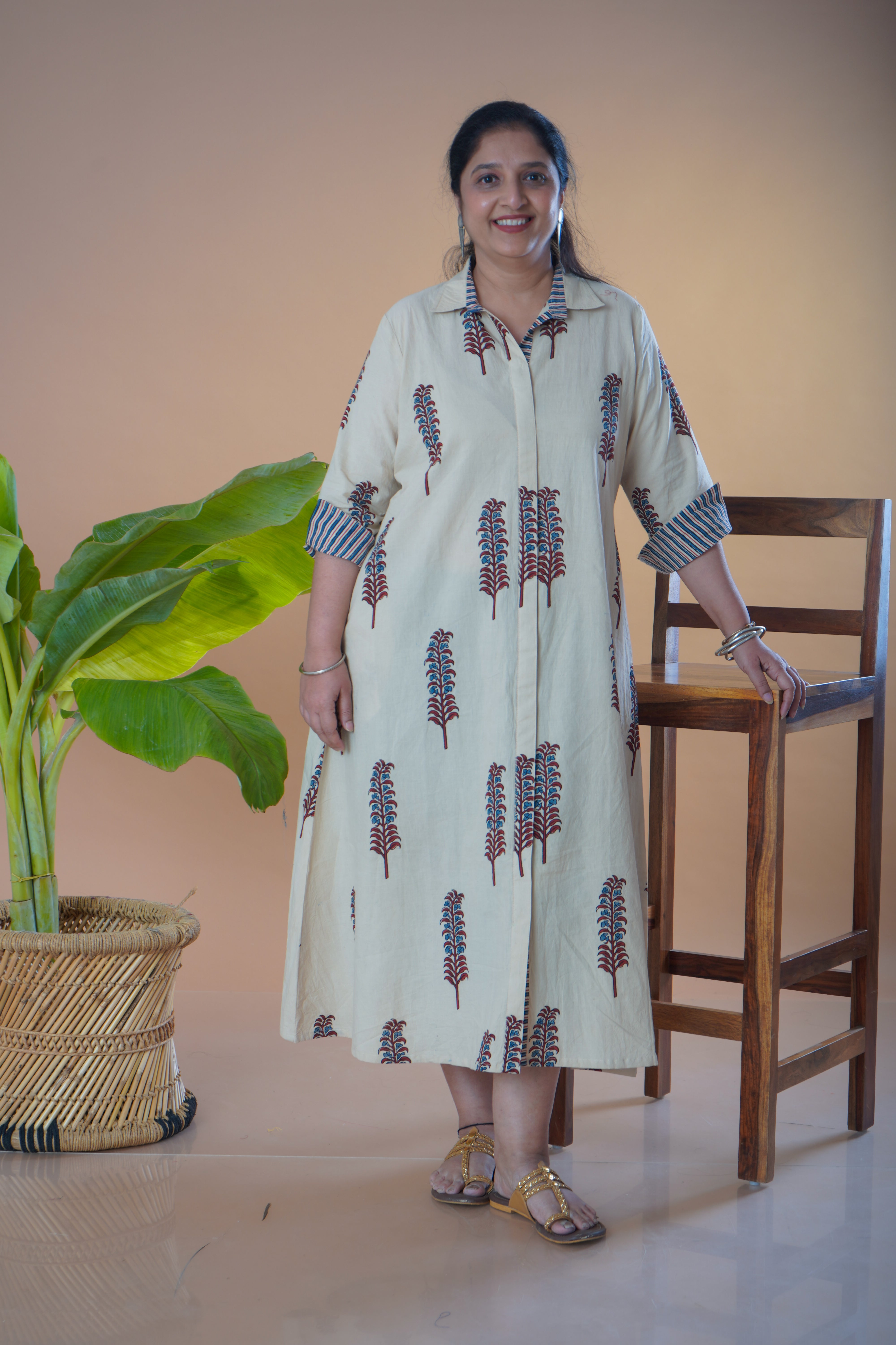 Ajrakh shirt collar dress