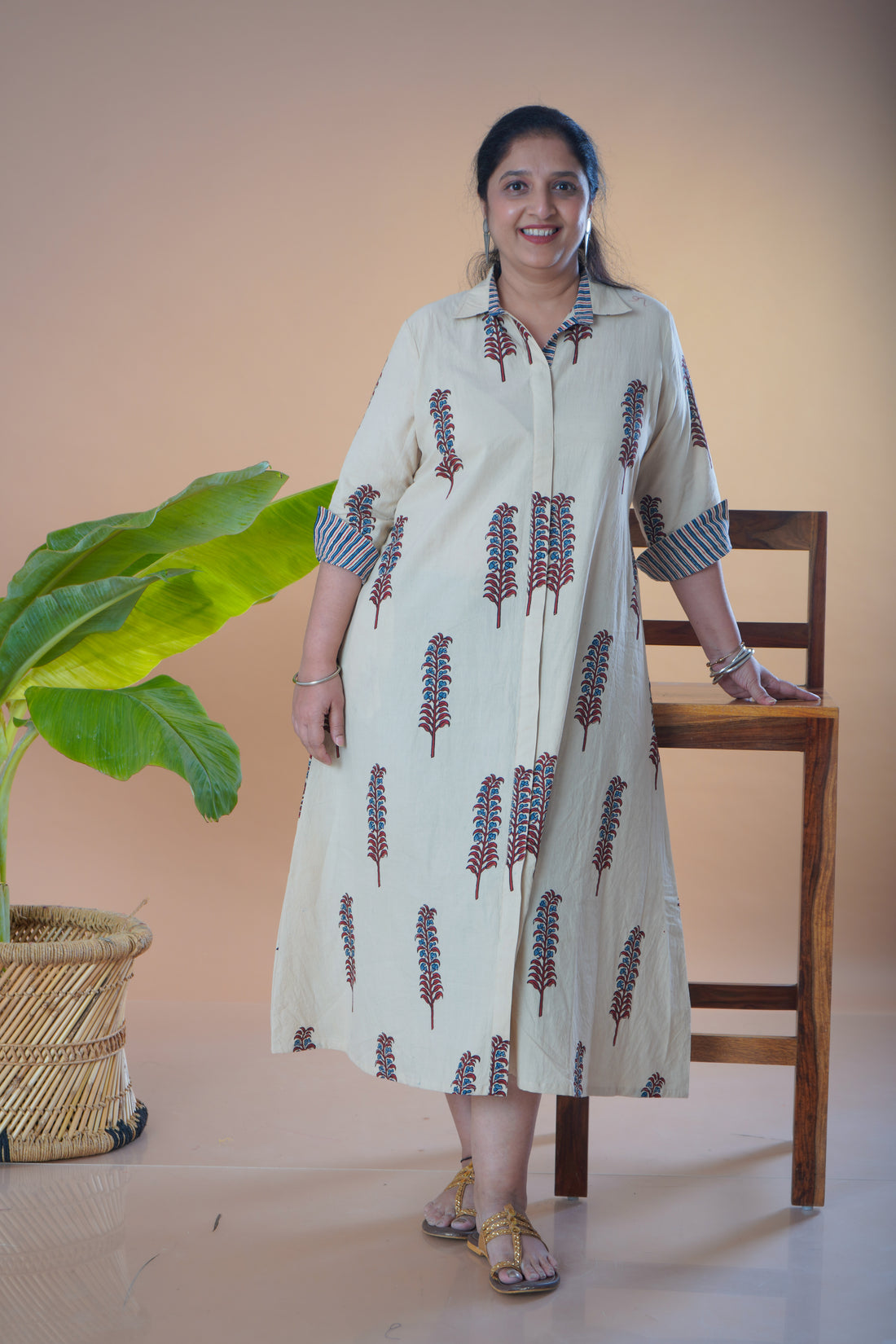 Ajrakh shirt collar dress