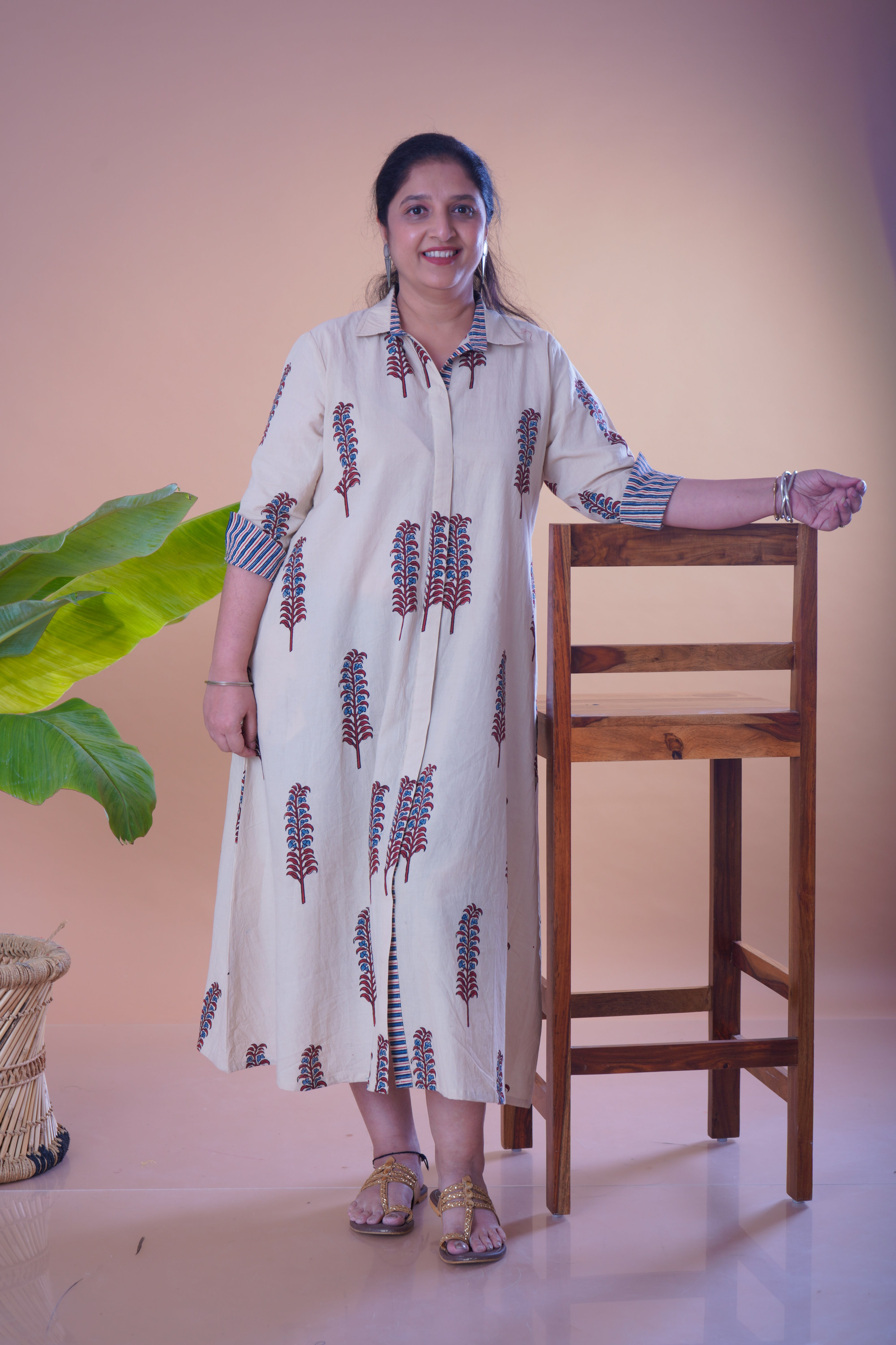 Ajrakh shirt collar dress