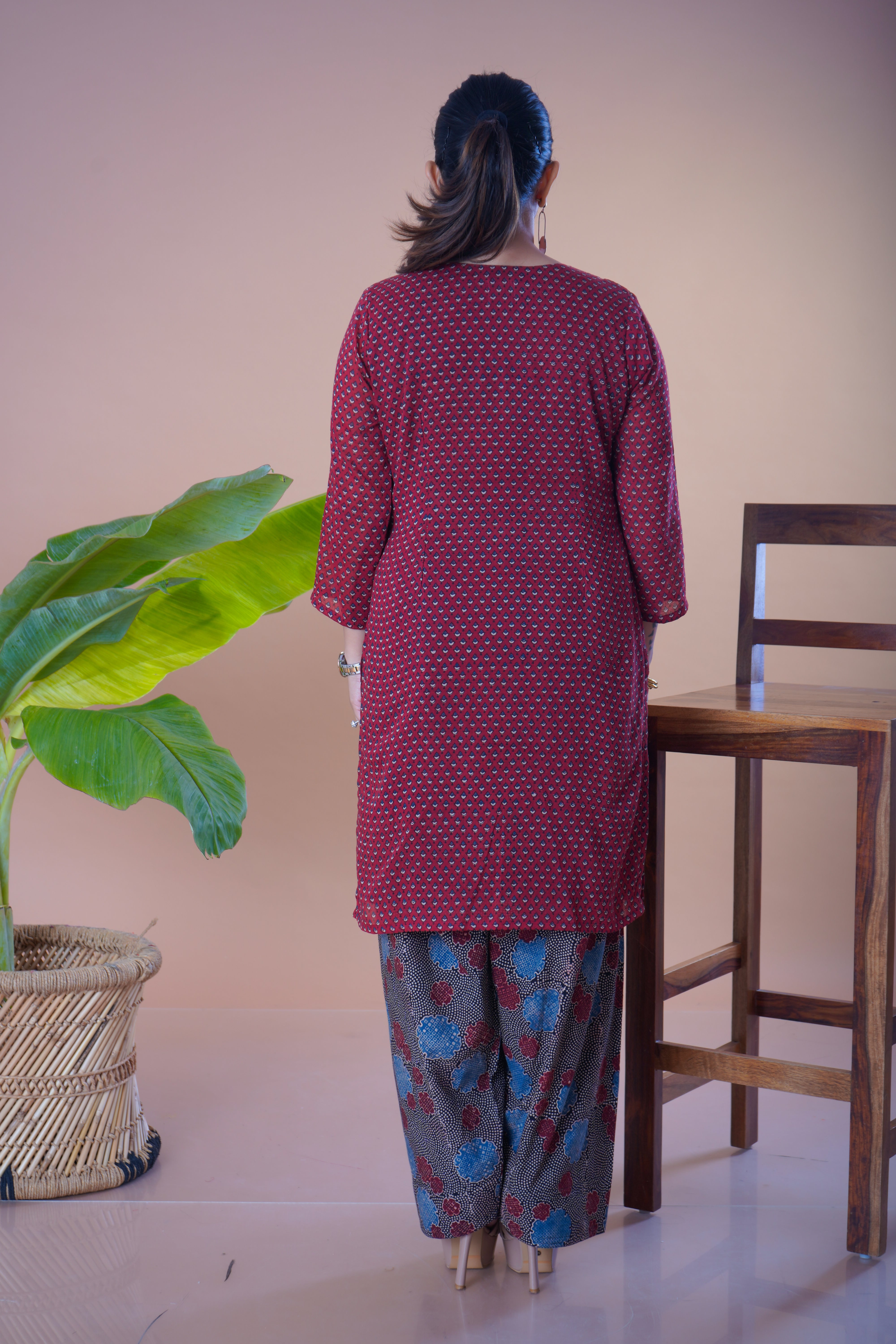 Ajrakh Printed Mulmul Kurta with Farsi Pant Set