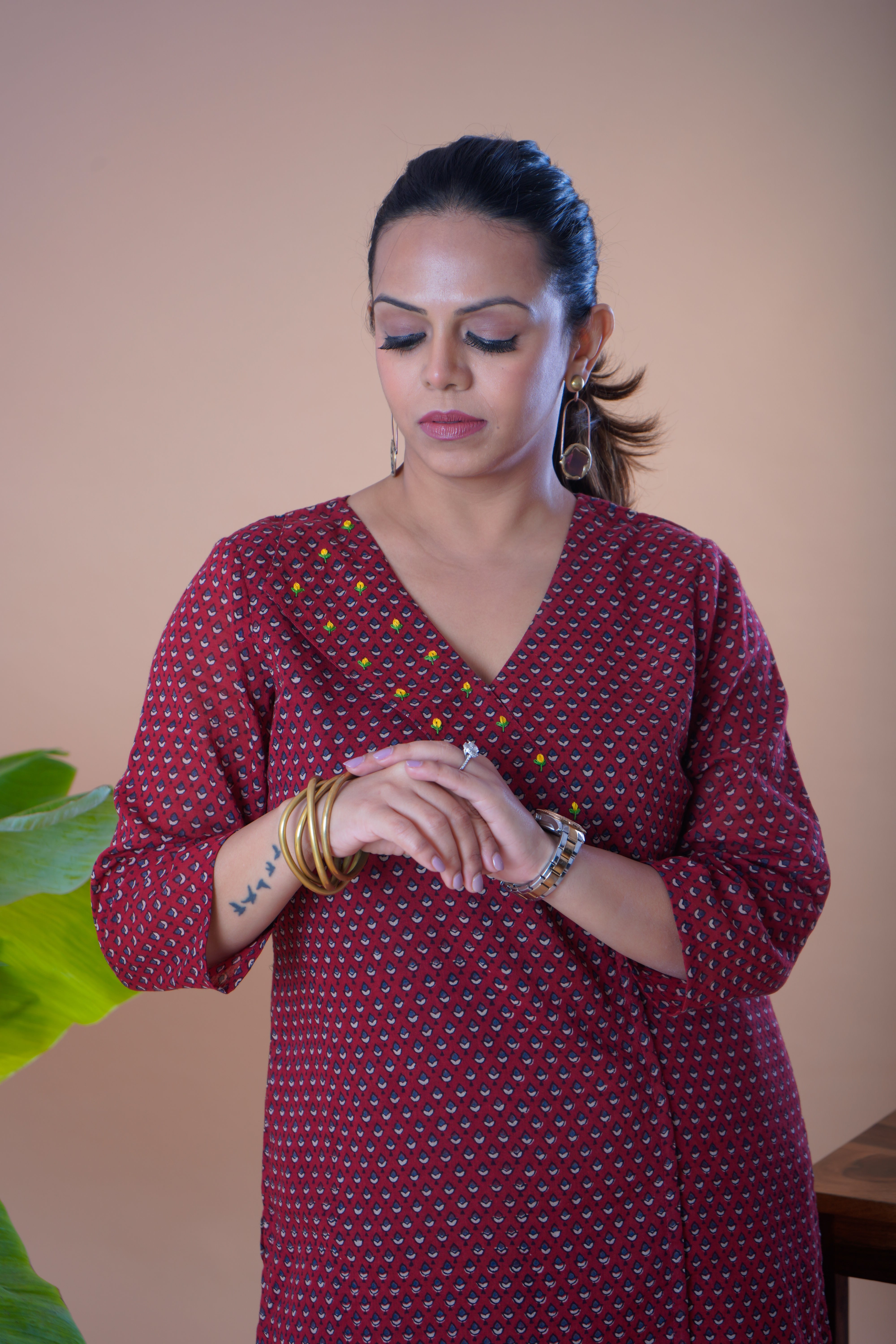 Ajrakh Printed Mulmul Kurta with Farsi Pant Set