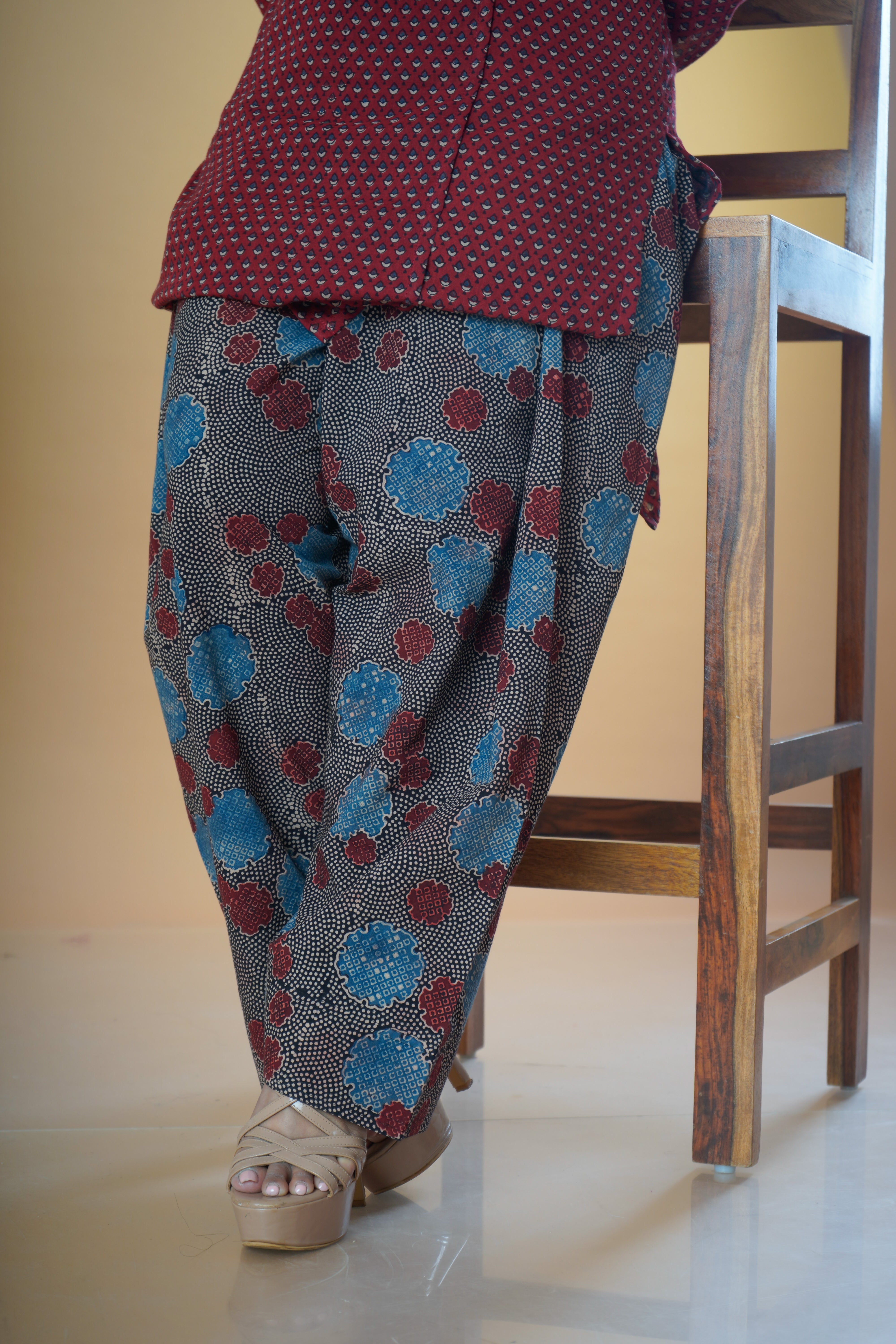 Ajrakh Printed Mulmul Kurta with Farsi Pant Set