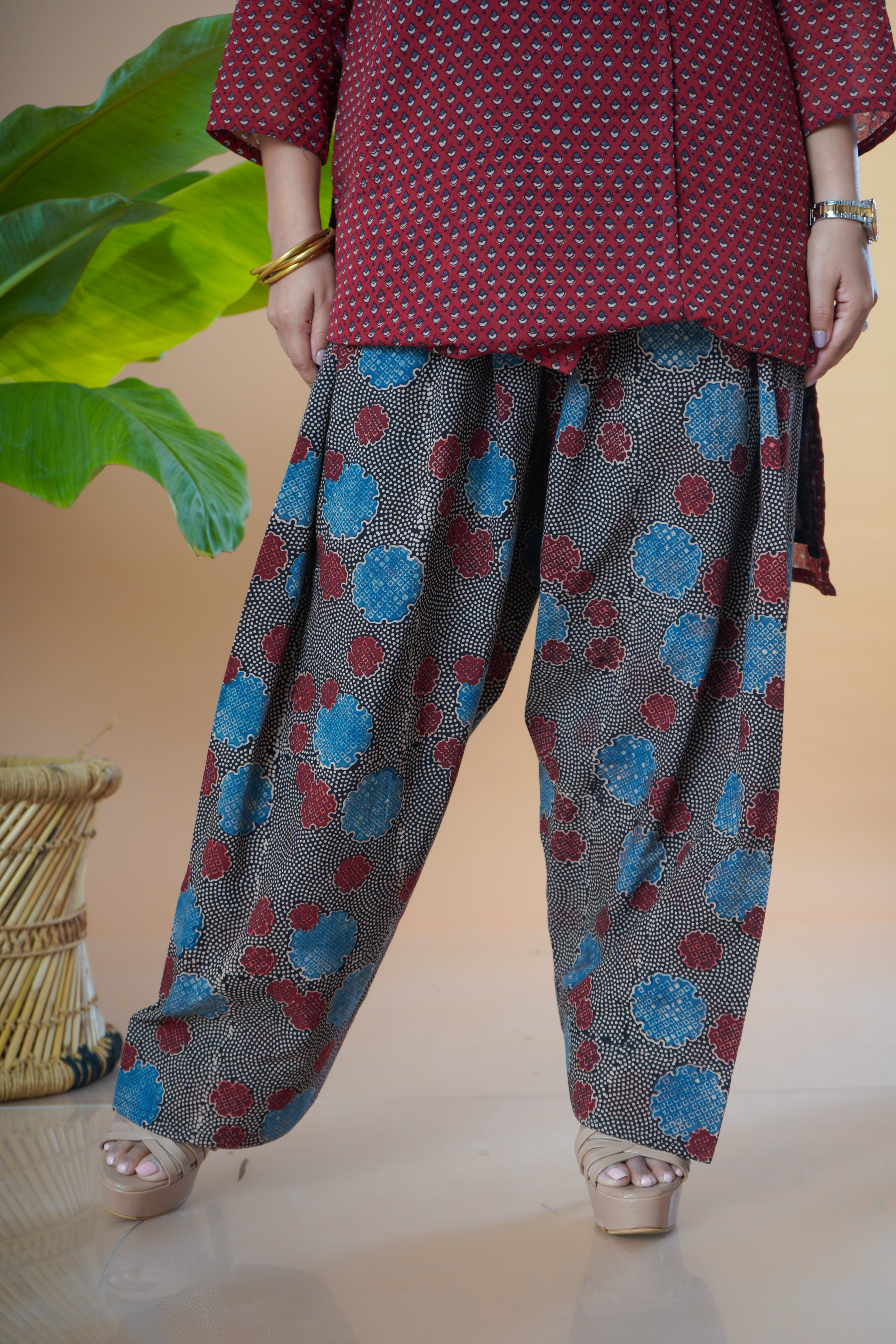 Ajrakh Printed Mulmul Kurta with Farsi Pant Set