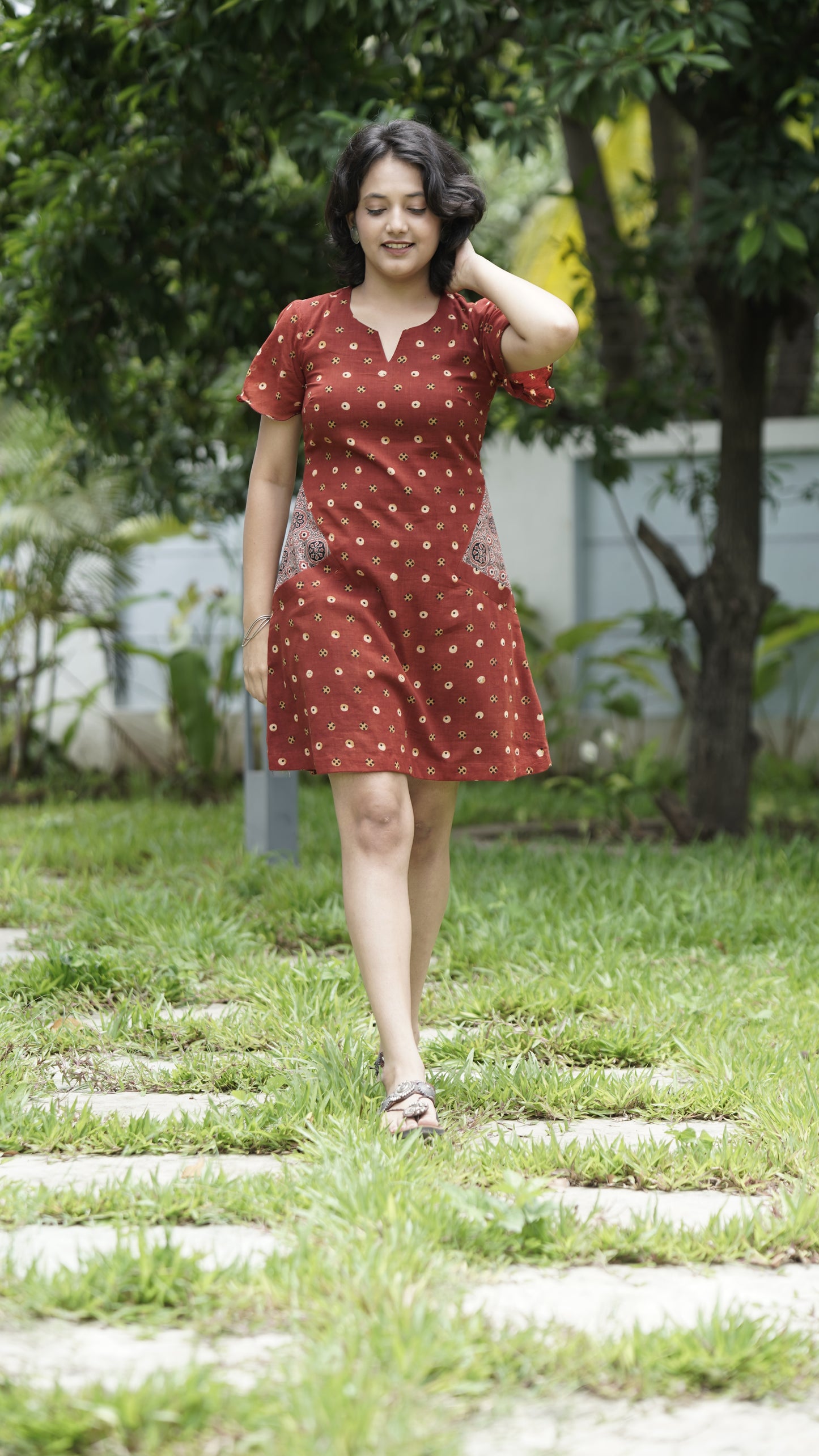 Rust Charm Ajrakh Dress