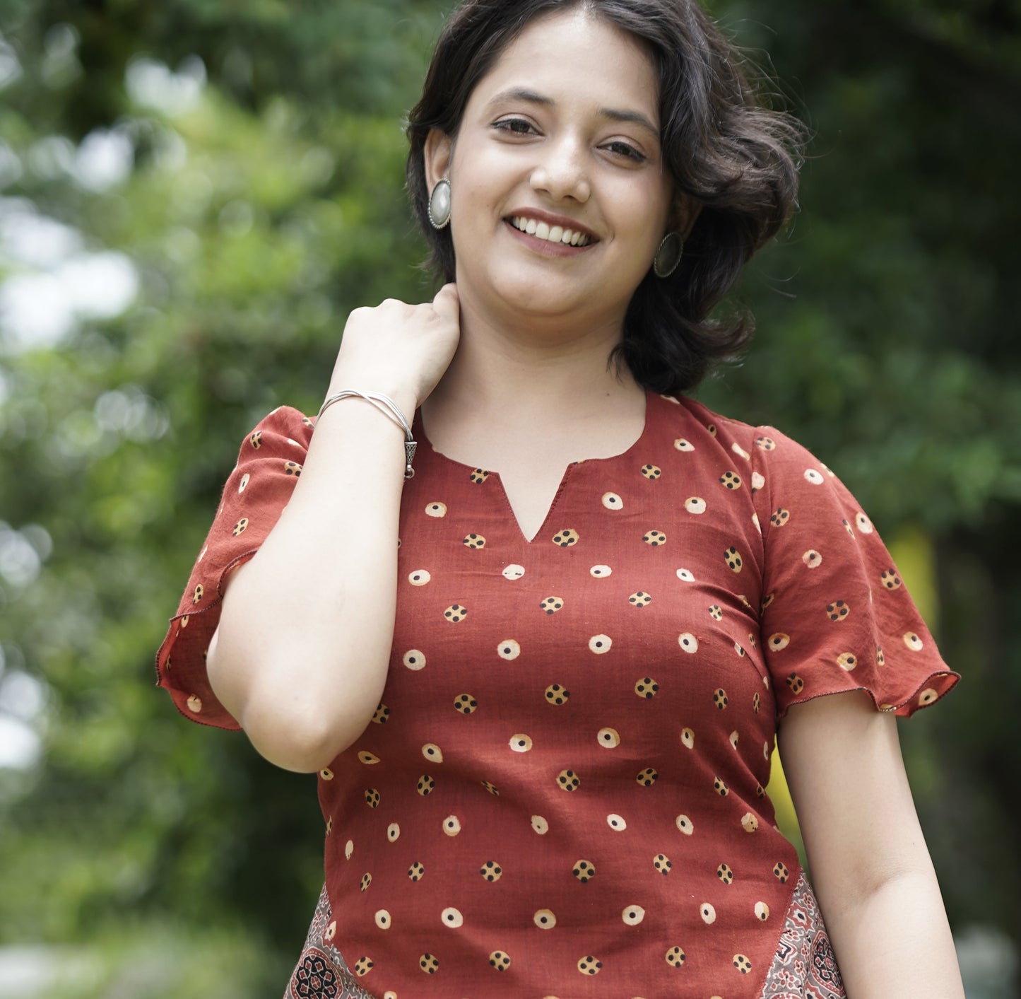 Rust Charm Ajrakh Dress