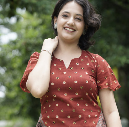 Rust Charm Ajrakh Dress