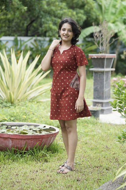 Rust Charm Ajrakh Dress