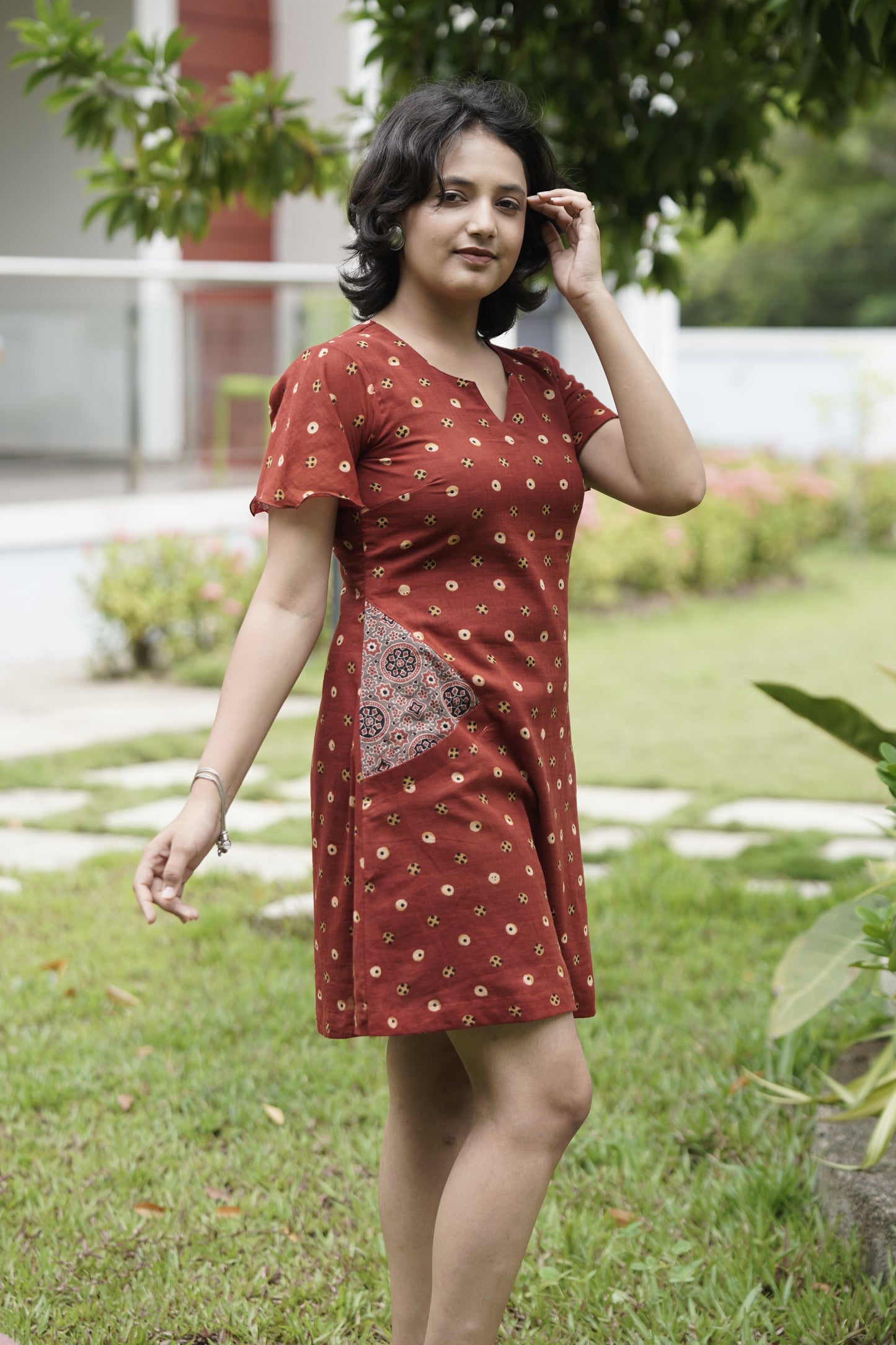 Rust Charm Ajrakh Dress