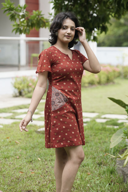 Rust Charm Ajrakh Dress