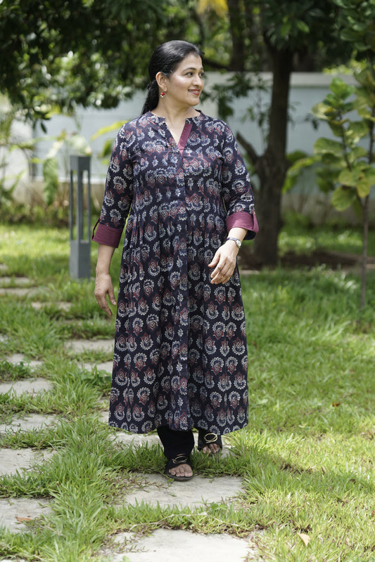 Indigo Handblock Printed Cotton Dress