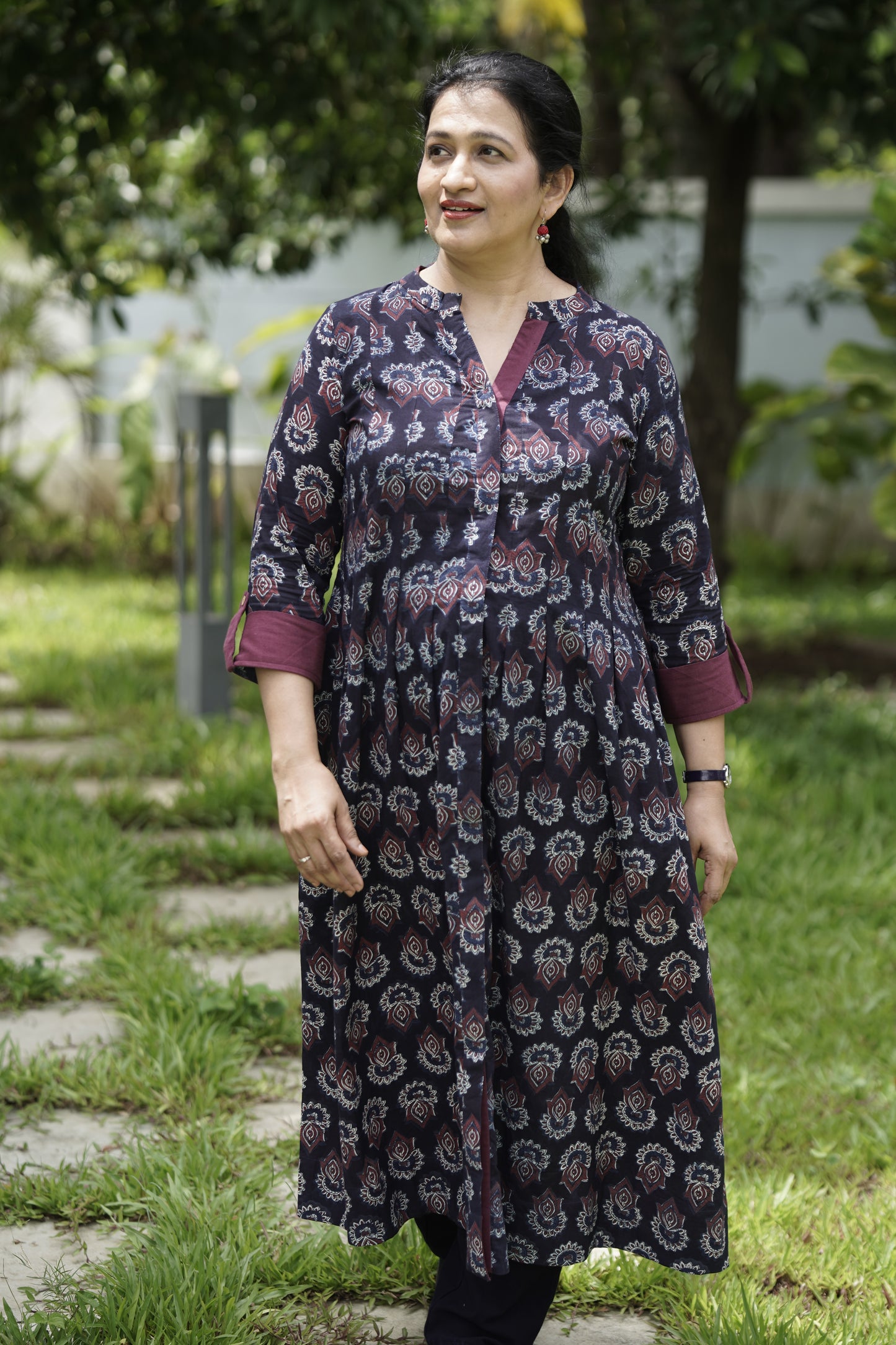 Indigo Handblock Printed Cotton Dress
