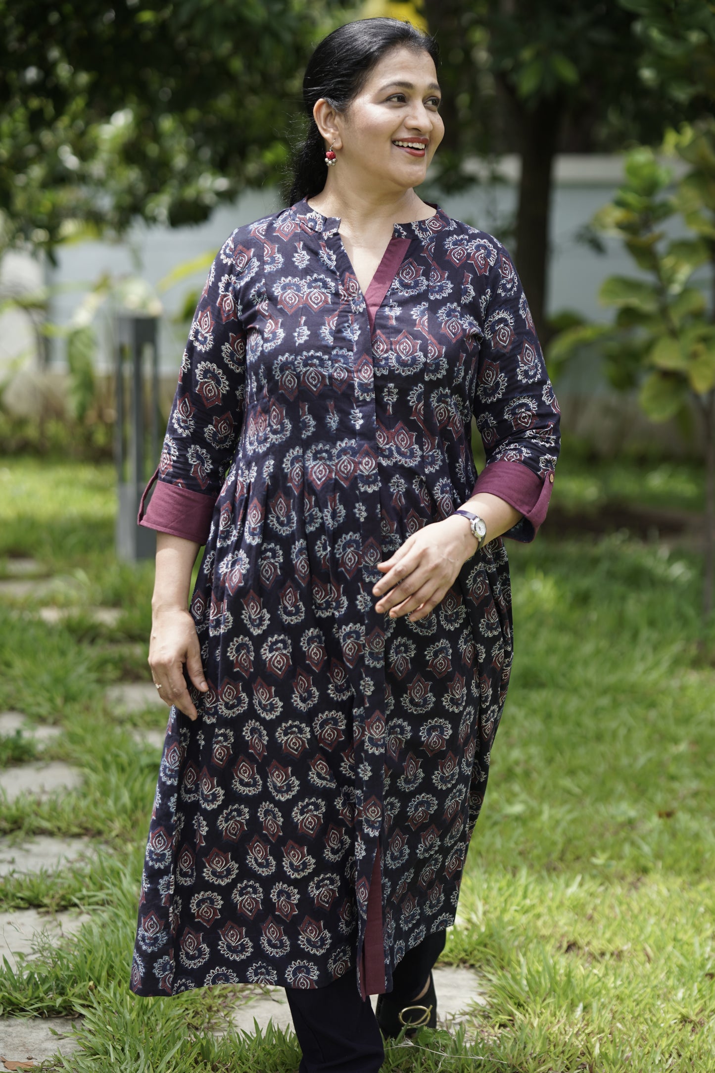Indigo Handblock Printed Cotton Dress