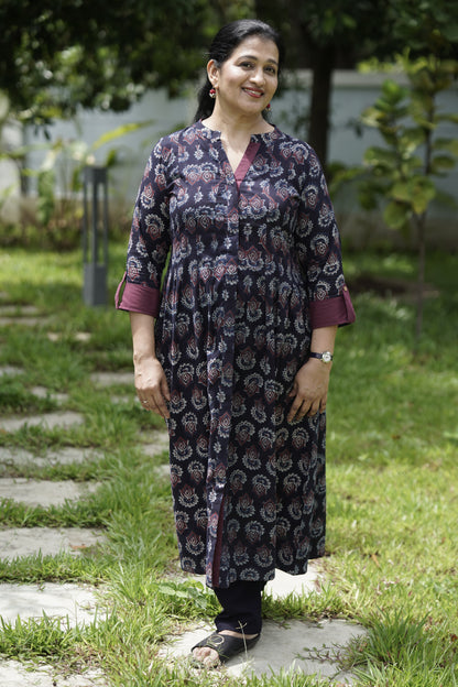 Indigo Handblock Printed Cotton Dress