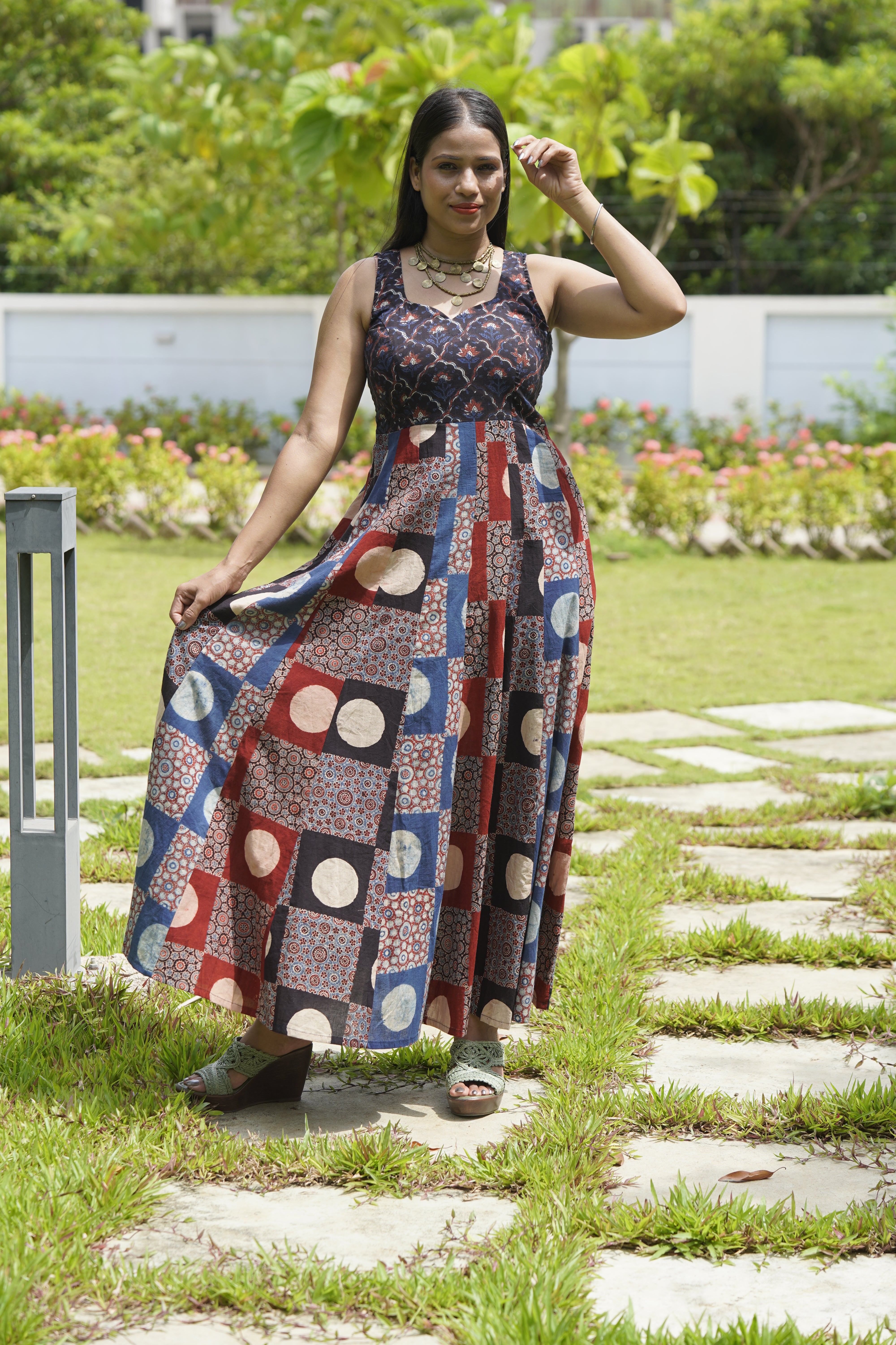 Ajrakh kali dress