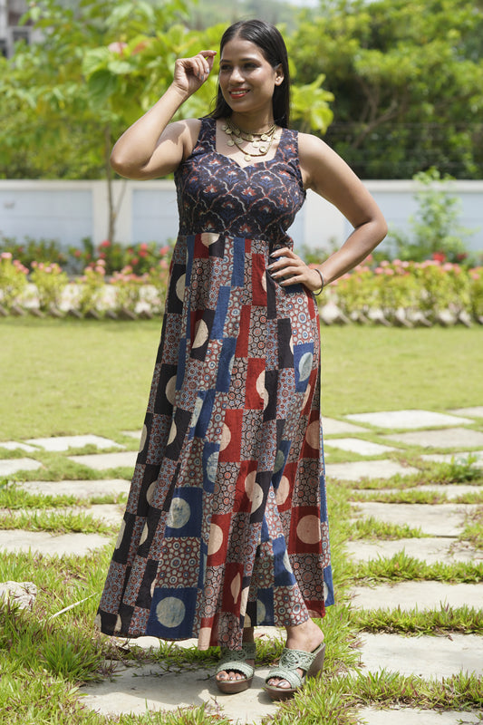 Ajrakh kali dress
