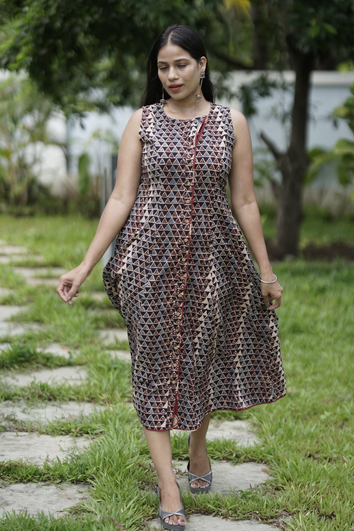 A-Line Flap Neck Maxi Dress.