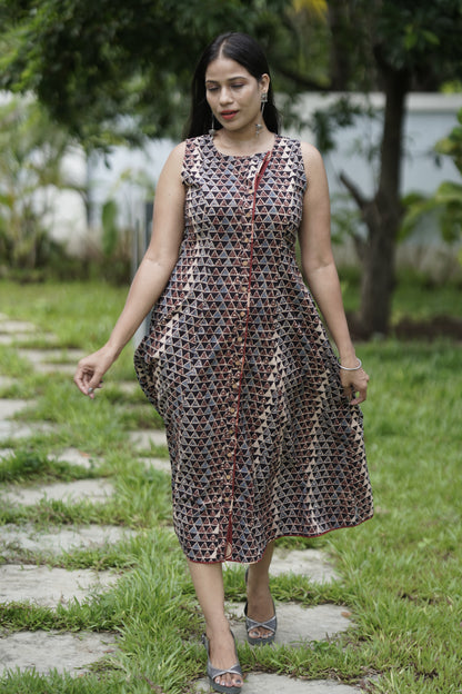 A-Line Flap Neck Maxi Dress.