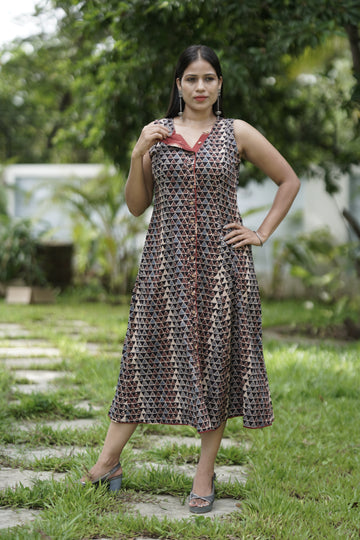 A-Line Flap Neck Maxi Dress.