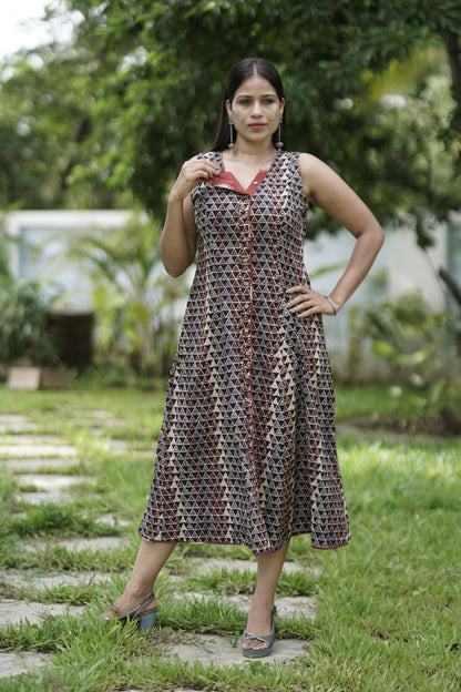A-Line Flap Neck Maxi Dress.
