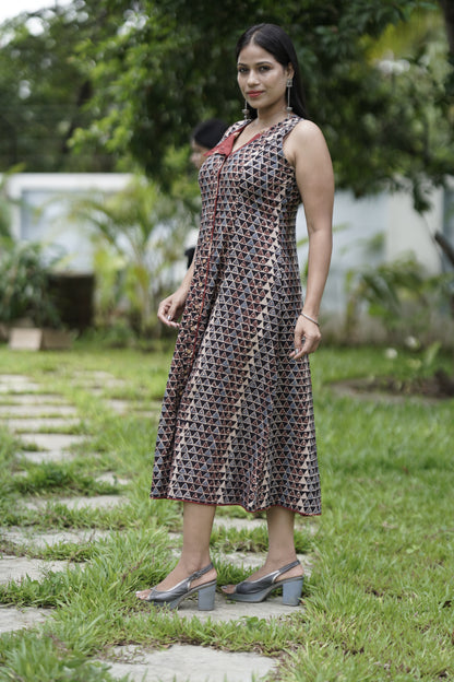 A-Line Flap Neck Maxi Dress.