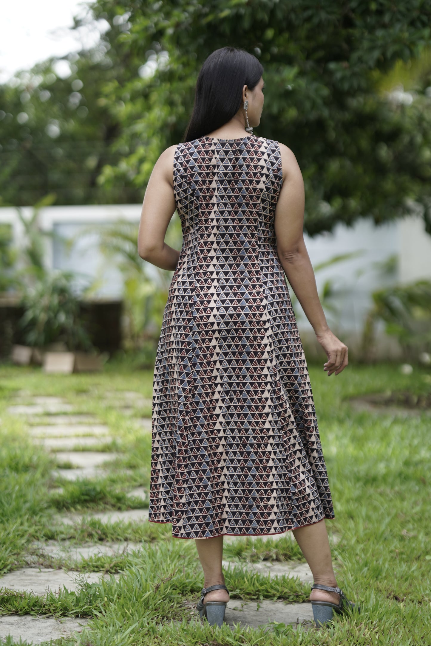 A-Line Flap Neck Maxi Dress.
