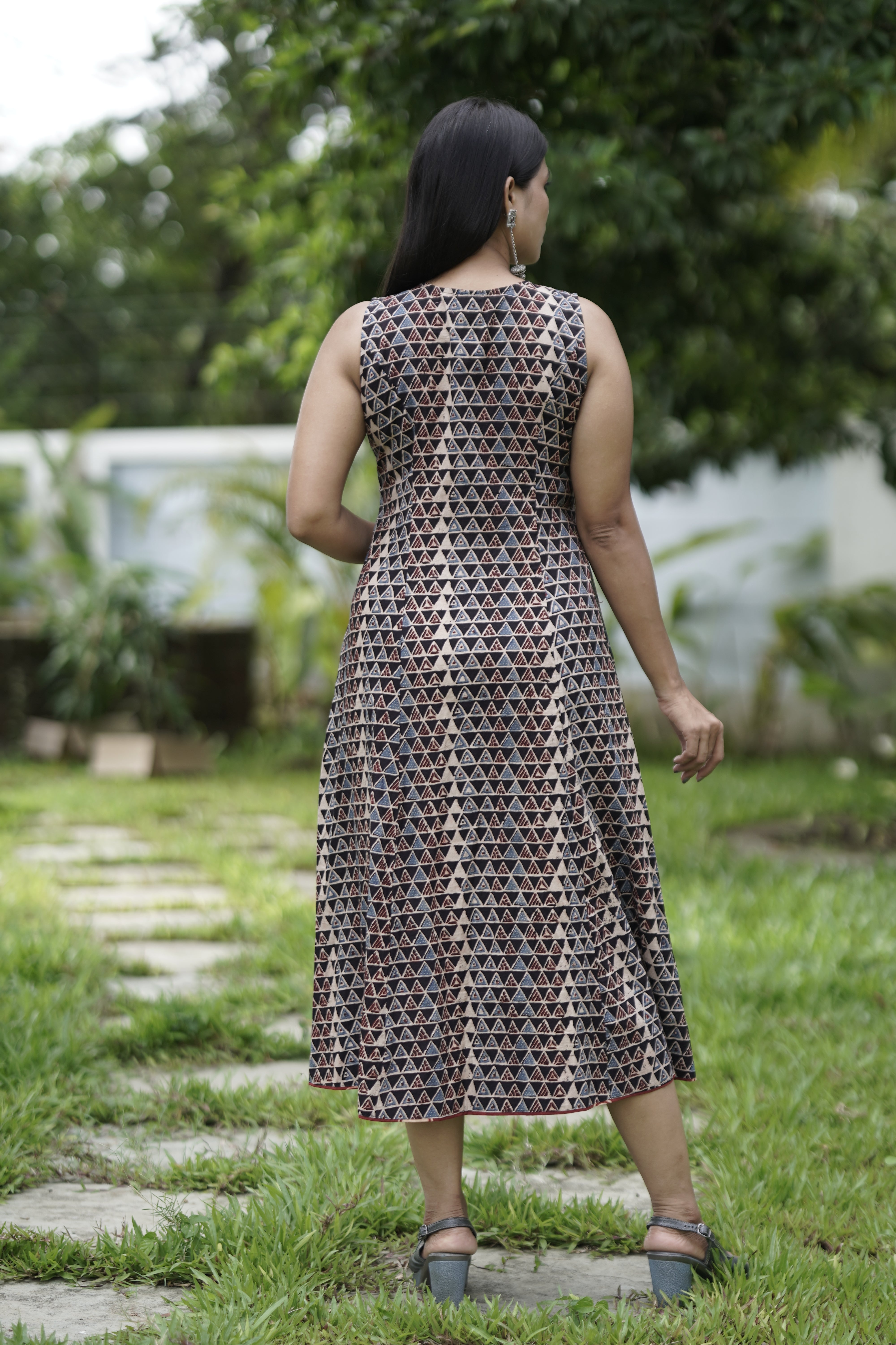 A-Line Flap Neck Maxi Dress.