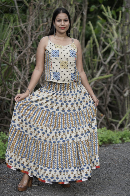 Cotton Co-ord Set (Top + Flared Skirt)