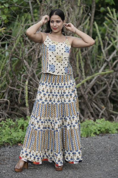 Cotton Co-ord Set (Top + Flared Skirt)